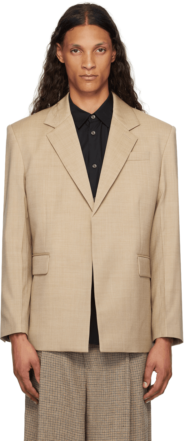 Tan Padded Shoulder Blazer - Image 1