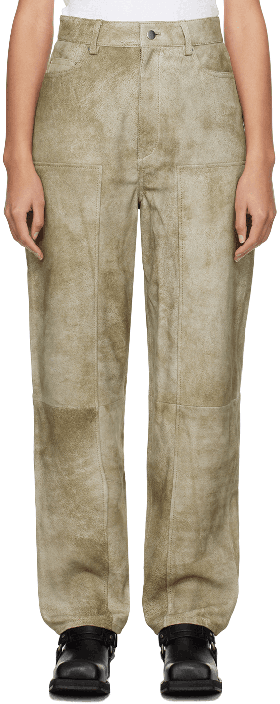 Taupe Relaxed-Fit Leather Pants - Image 1