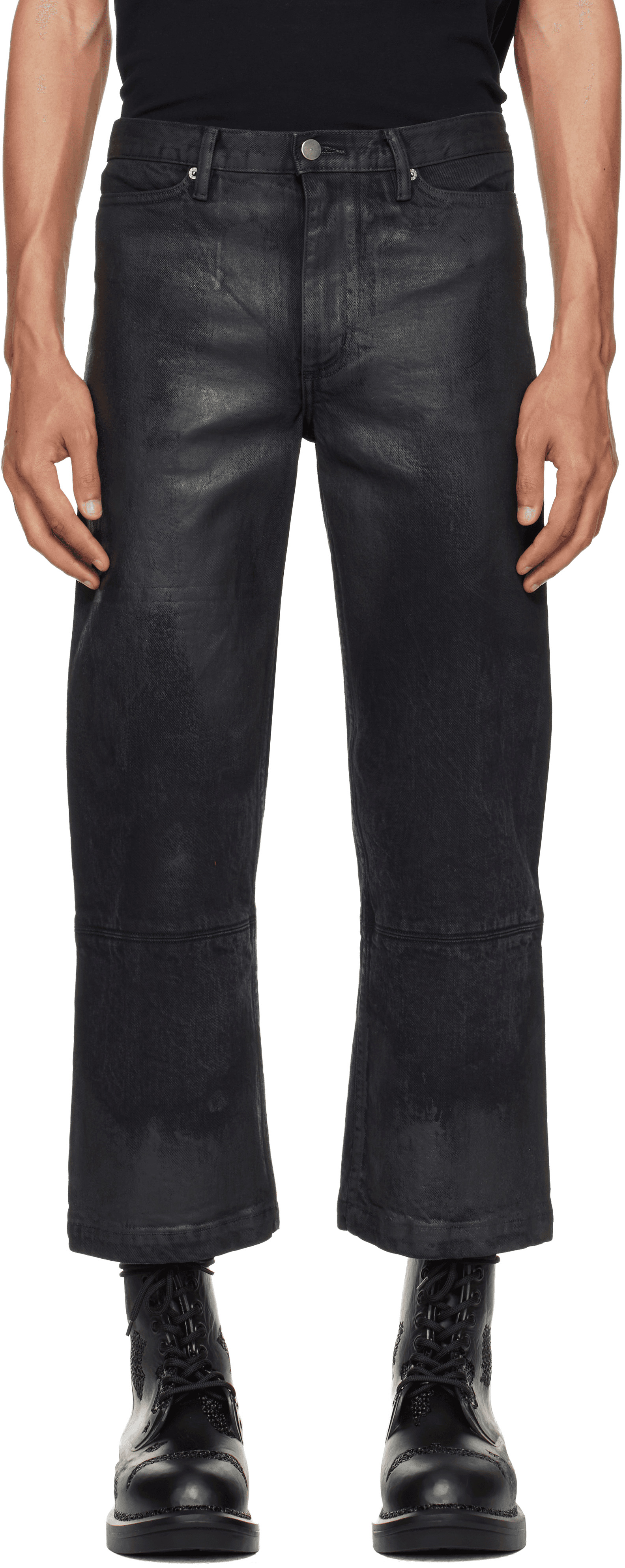 Black Etteragic Denim Washed Waxed Jeans - Image 1