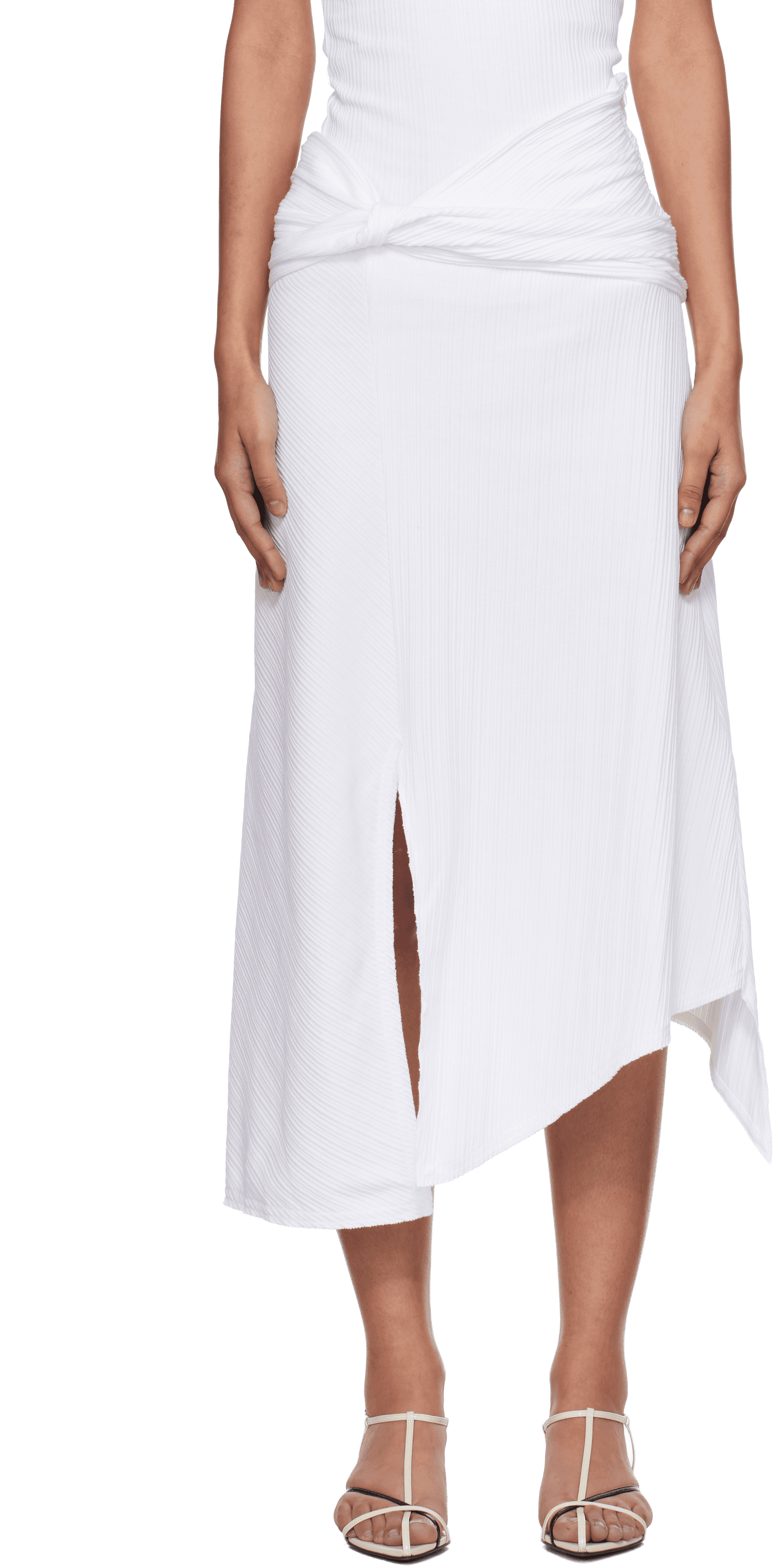 White Twist Detail Midi Skirt - Image 1