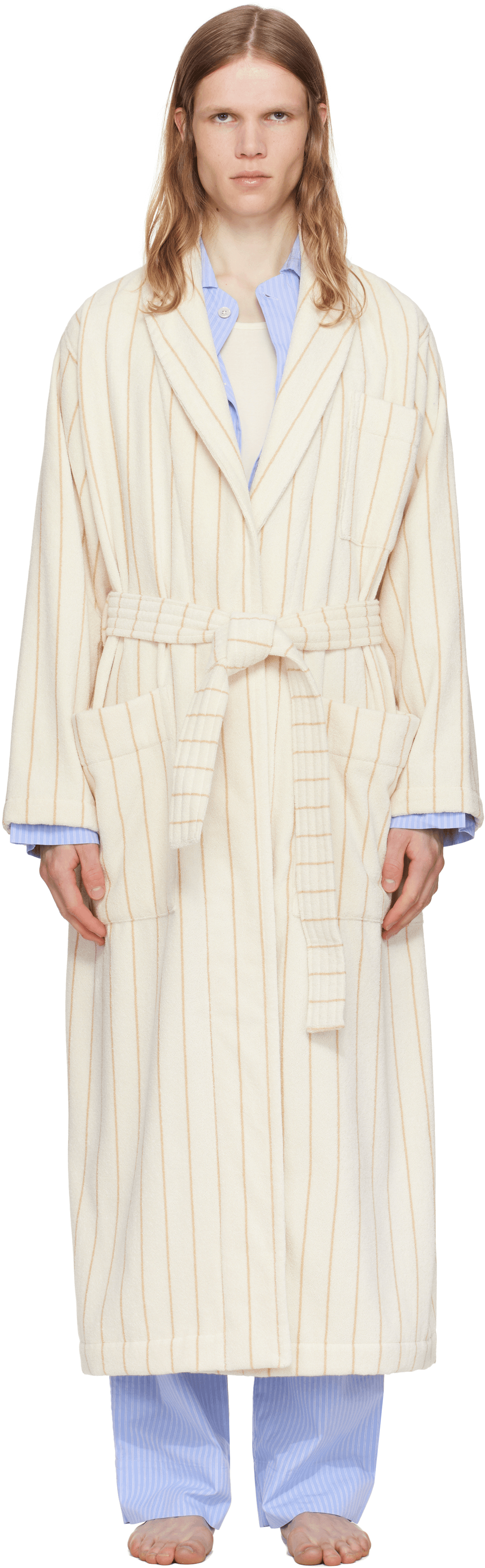 Off-White & Tan Terry Classic Bathrobe - Image 1