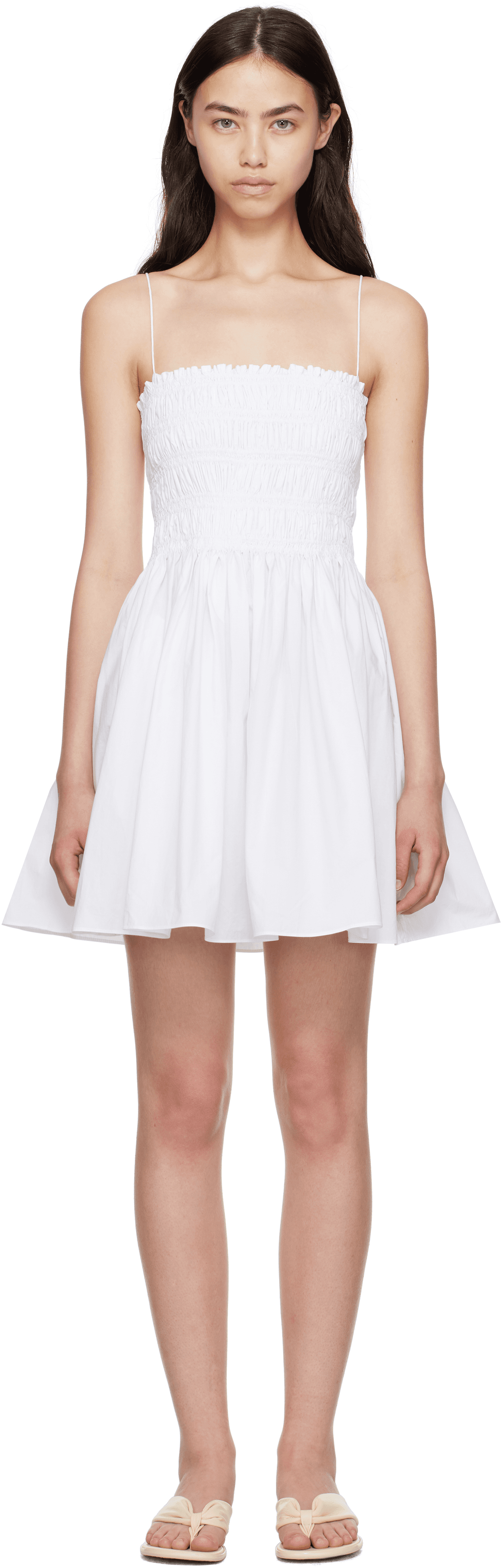 White Shirred Bodice Minidress - Image 1