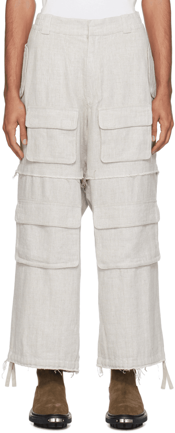 Gray Raw Edge Cargo Pants - Image 1