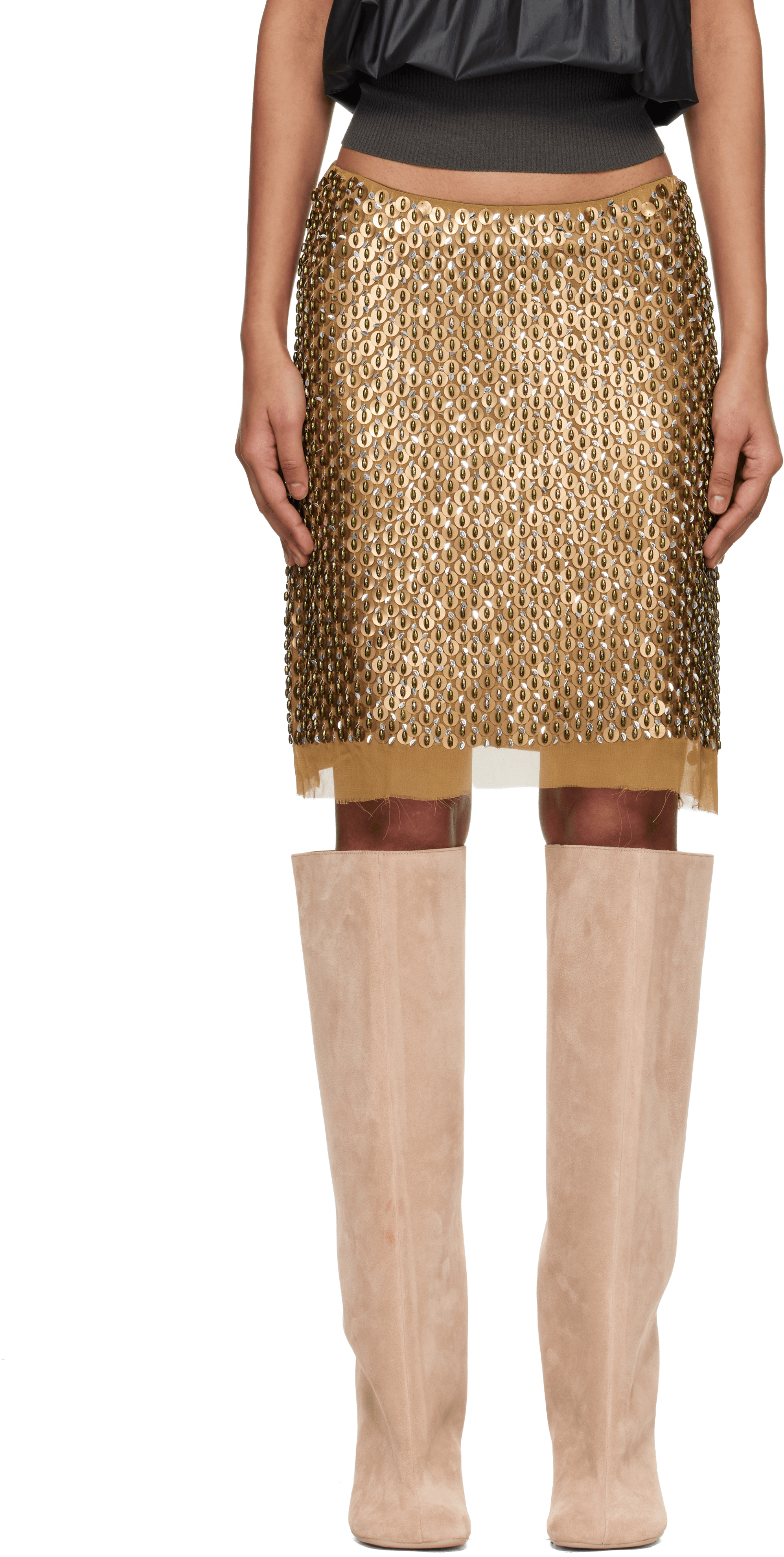 Gold Hand Embroidered Sequin Midi Skirt - Image 1