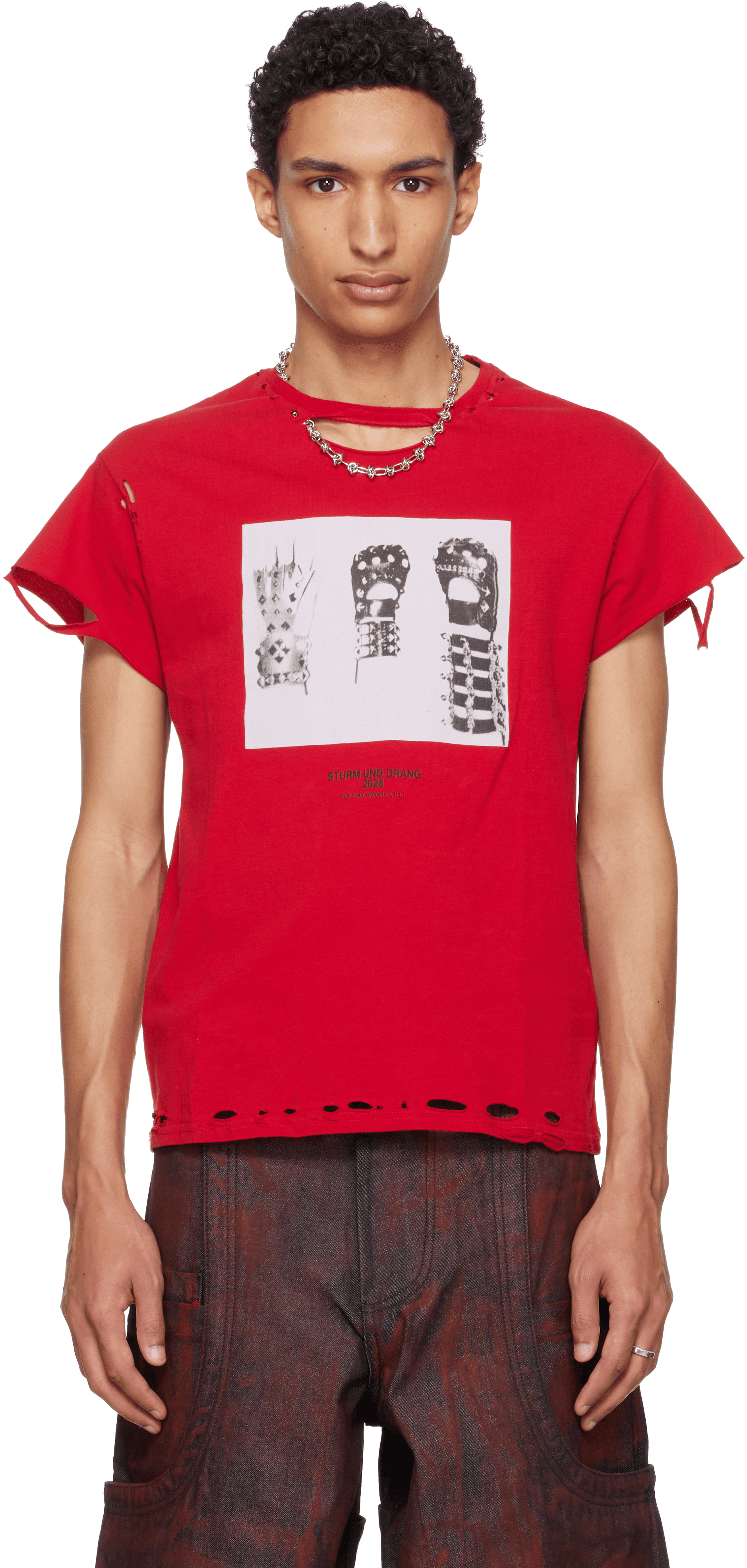 Red EET Distressed Gloves T-shirt - Image 1