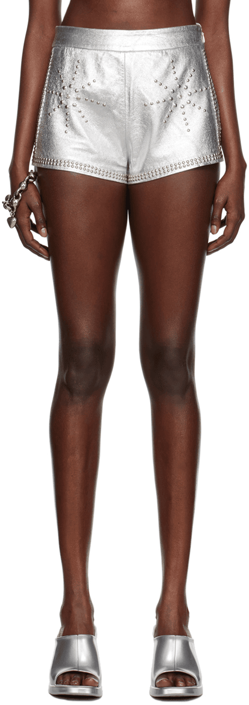 SSENSE Exclusive Silver Mimi Wade Edition Studded Leather Shorts - Image 1