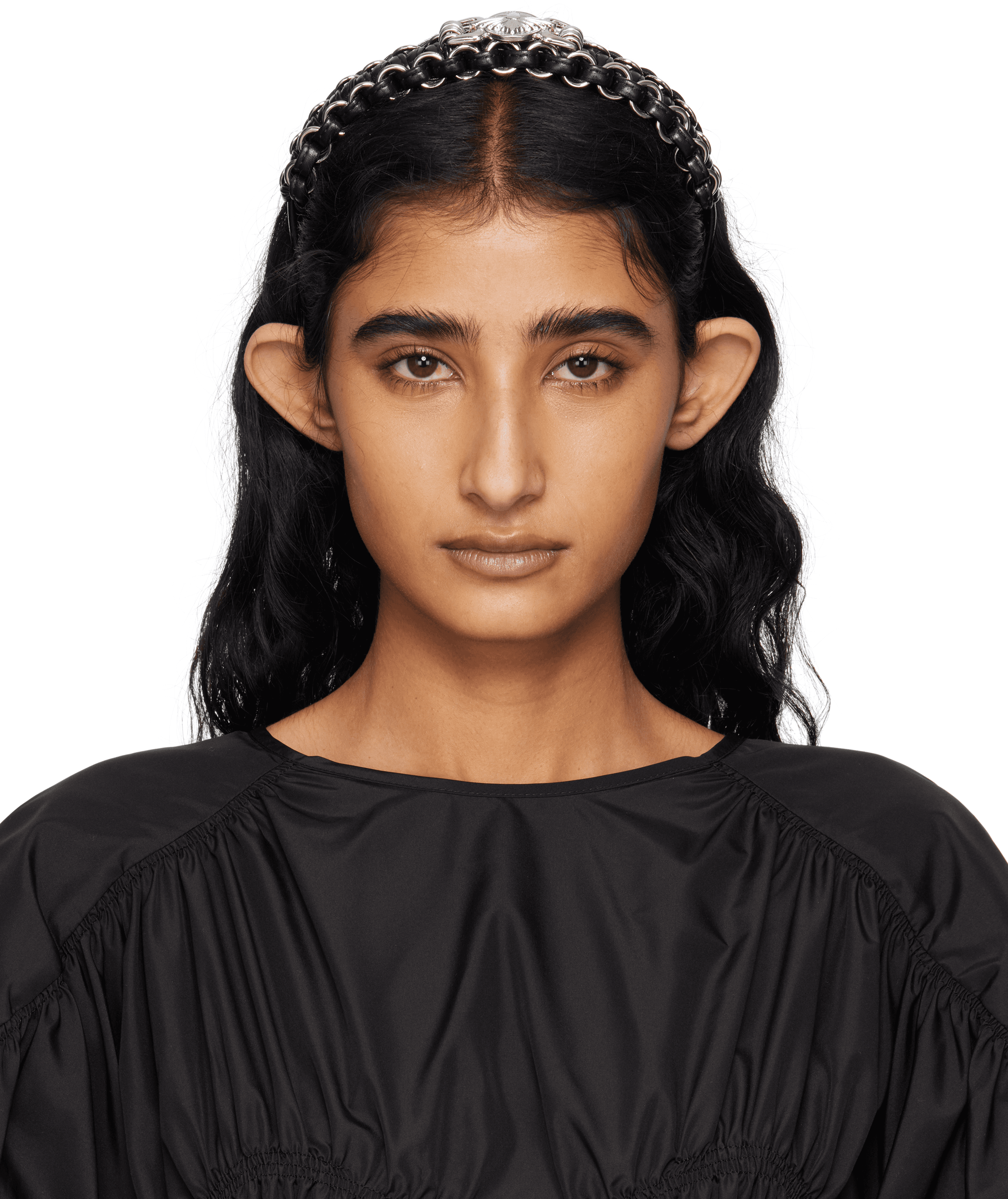 Black Leather Braid Headband - Image 1