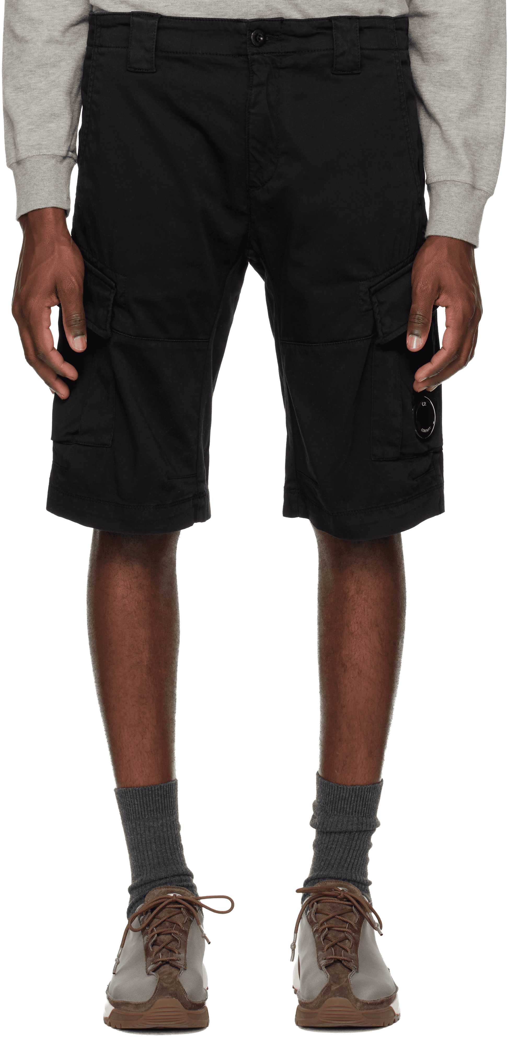 Black Stretch Sateen Cargo Lens Shorts - Image 1