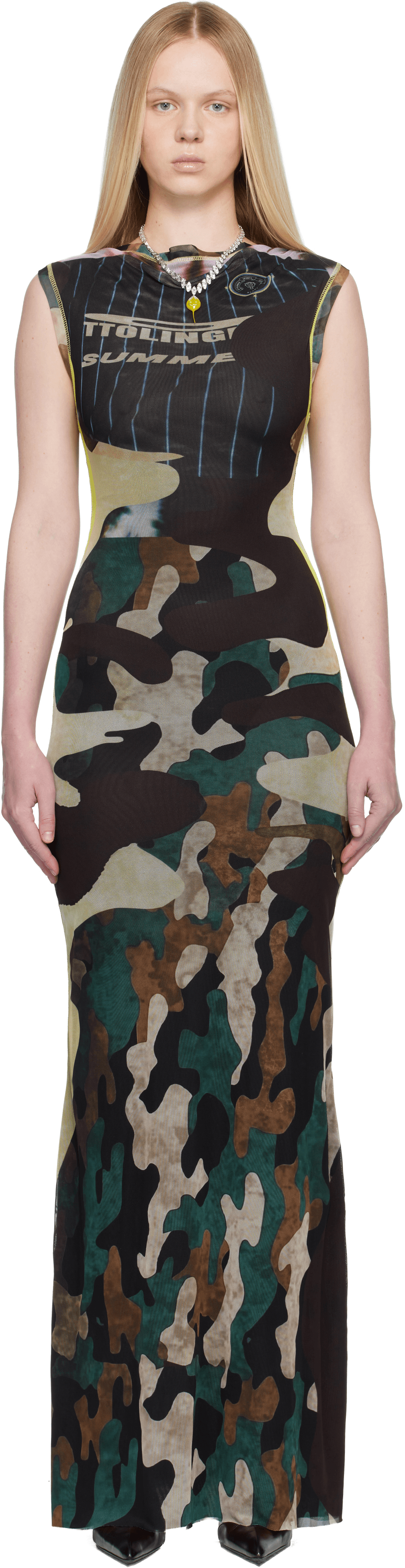 Multicolor Camo Mesh Maxi Dress - Image 1