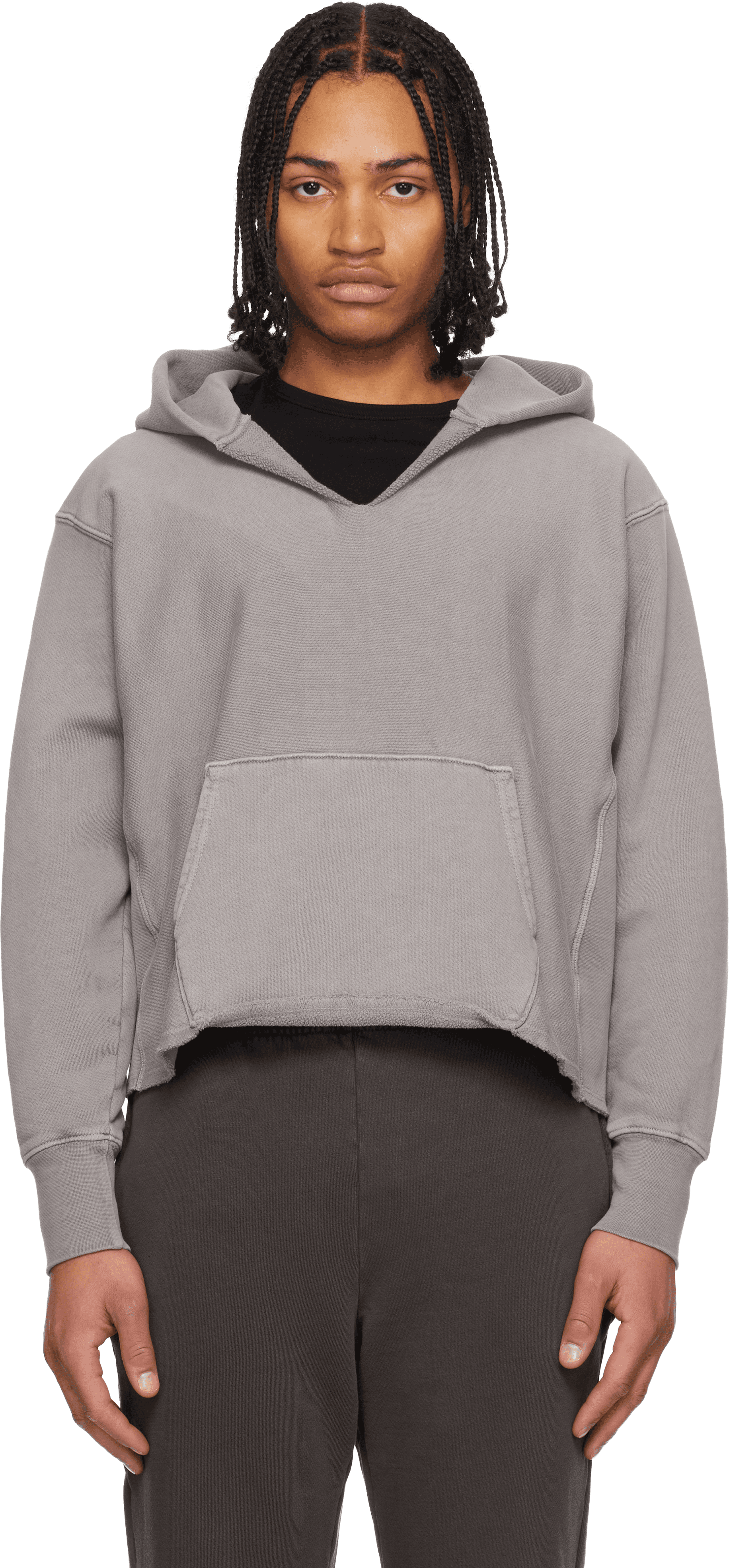 Gray Heavyweight Raw Cropped Hoodie - Image 1