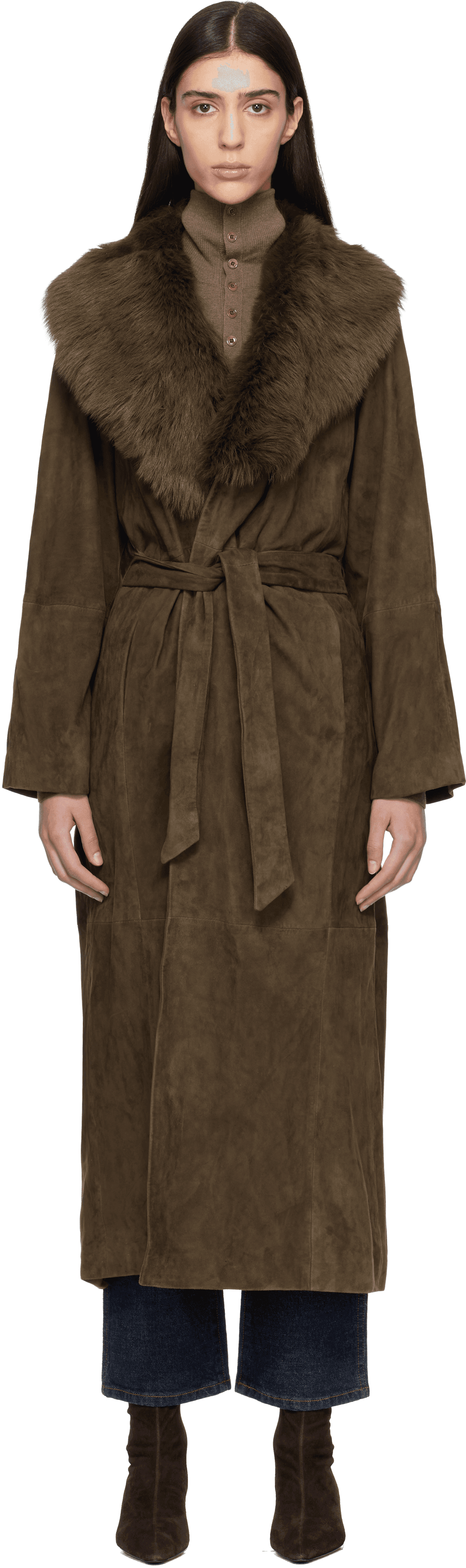 Khaki Briona Luxurious Suede Coat - Image 1