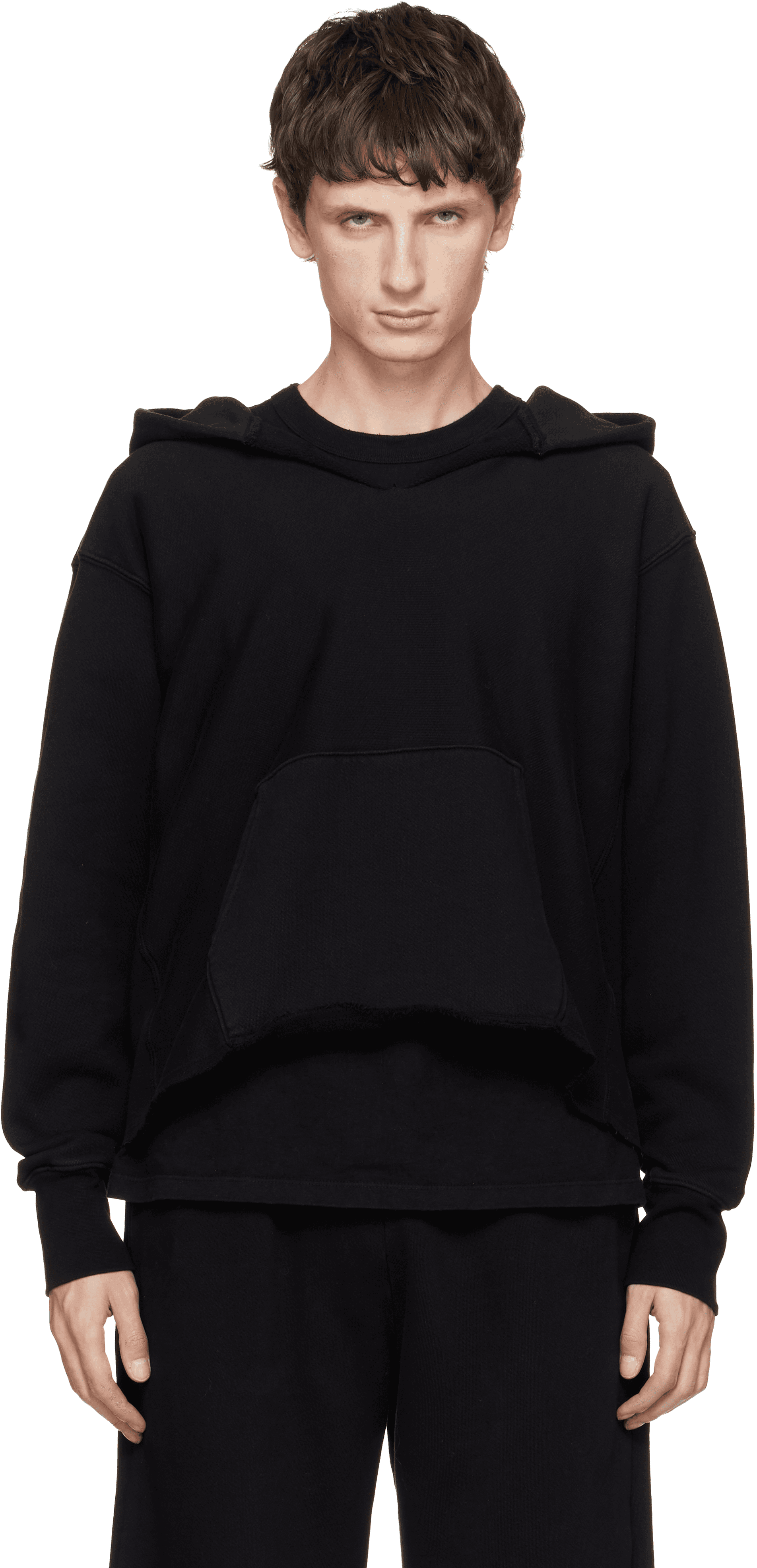 Black Heavyweight Raw Cropped Hoodie - Image 1
