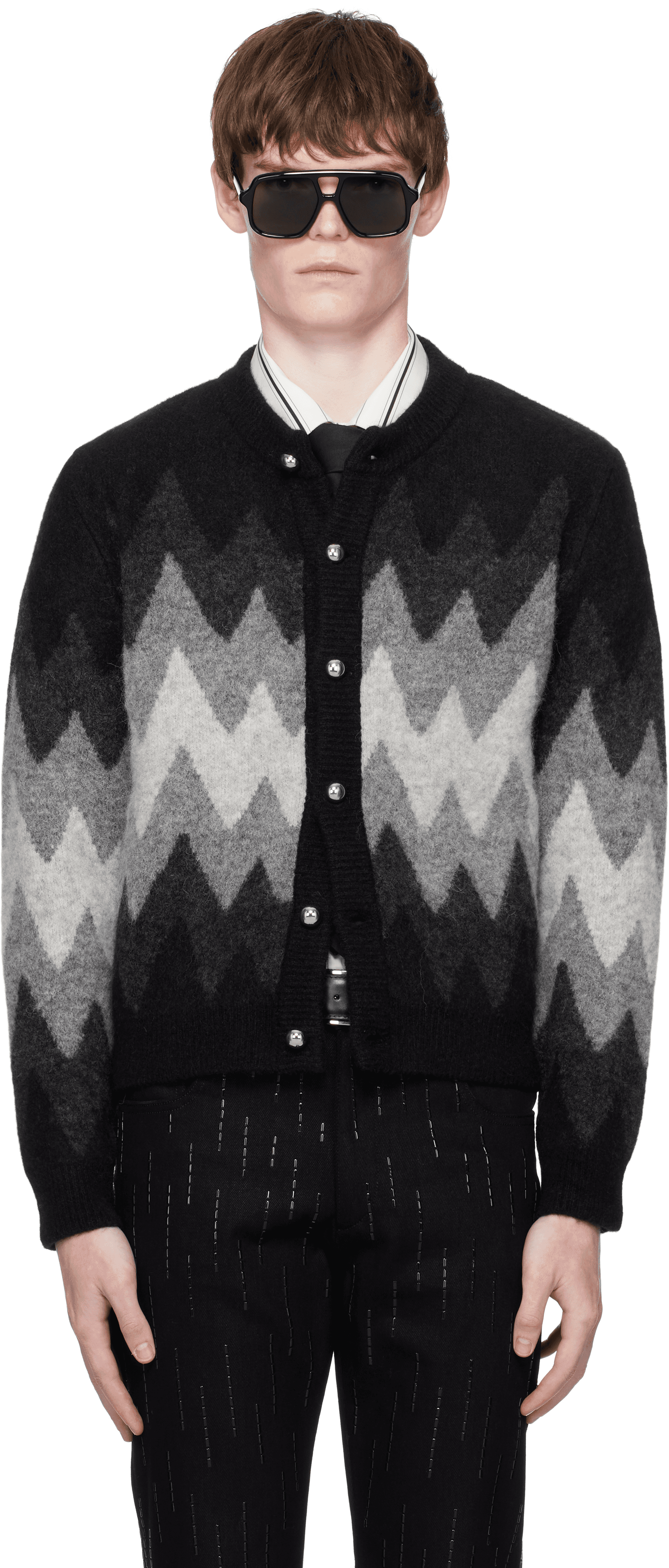 Black & Gray Degrade Jacquard Cardigan - Image 1