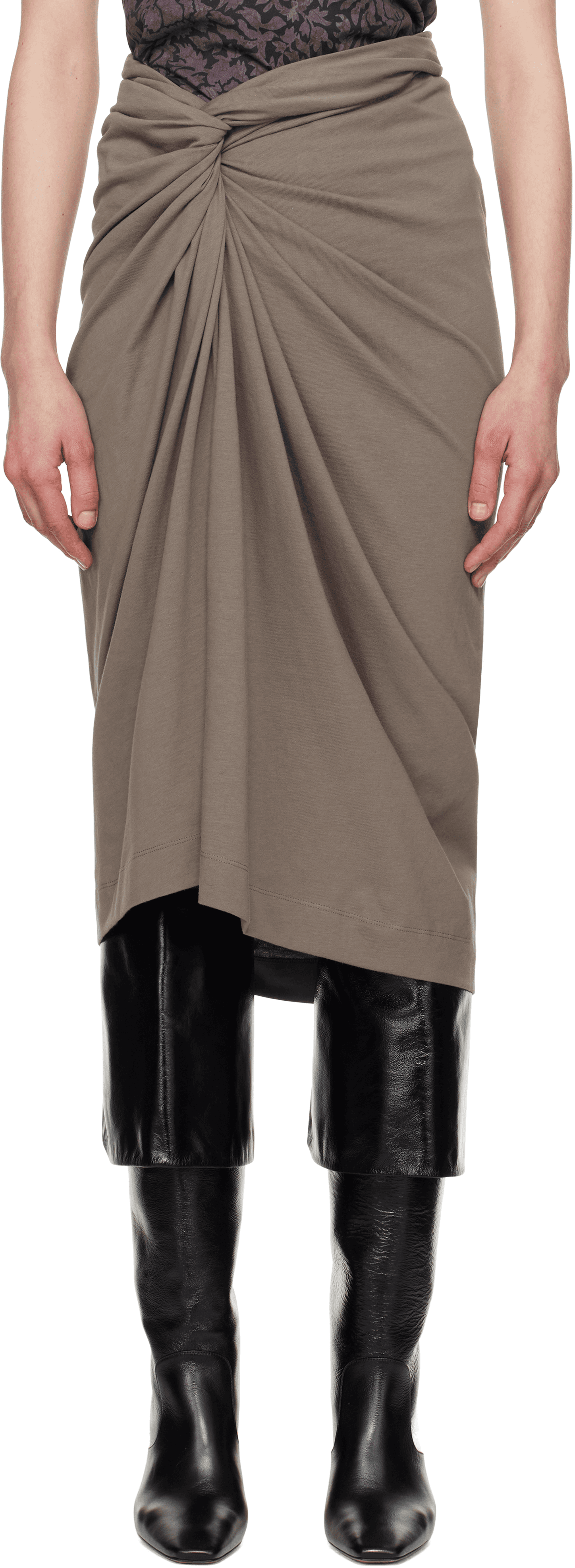 Taupe Knotted Jersey Midi Skirt - Image 1