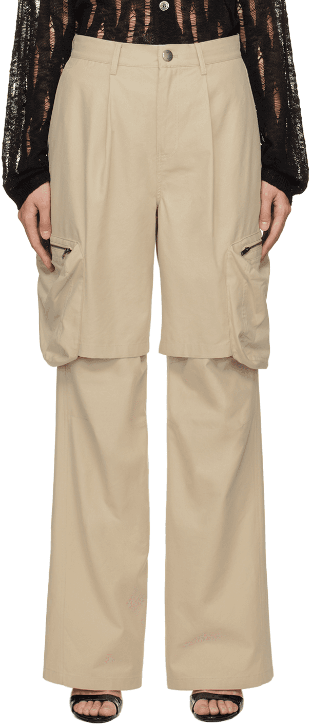 Beige Layered Cargo Pants - Image 1