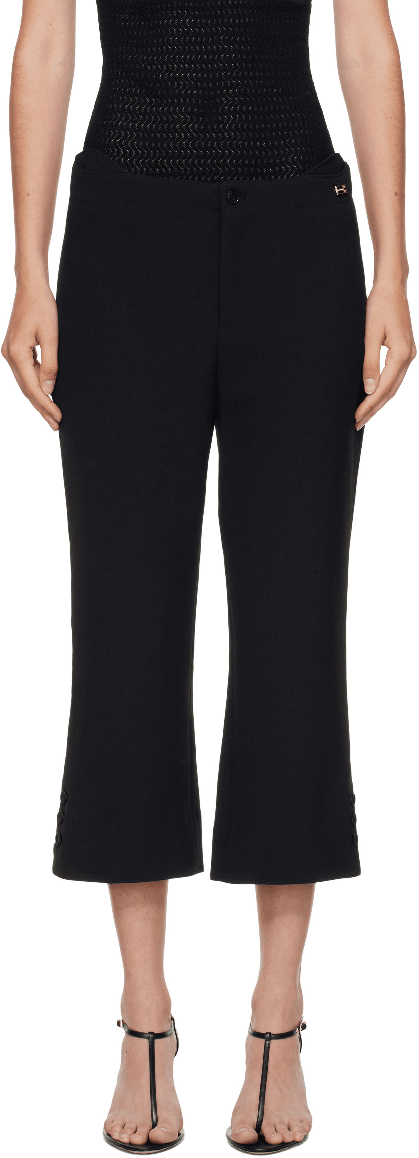 Black Tab Detail Cropped Trousers - Image 1