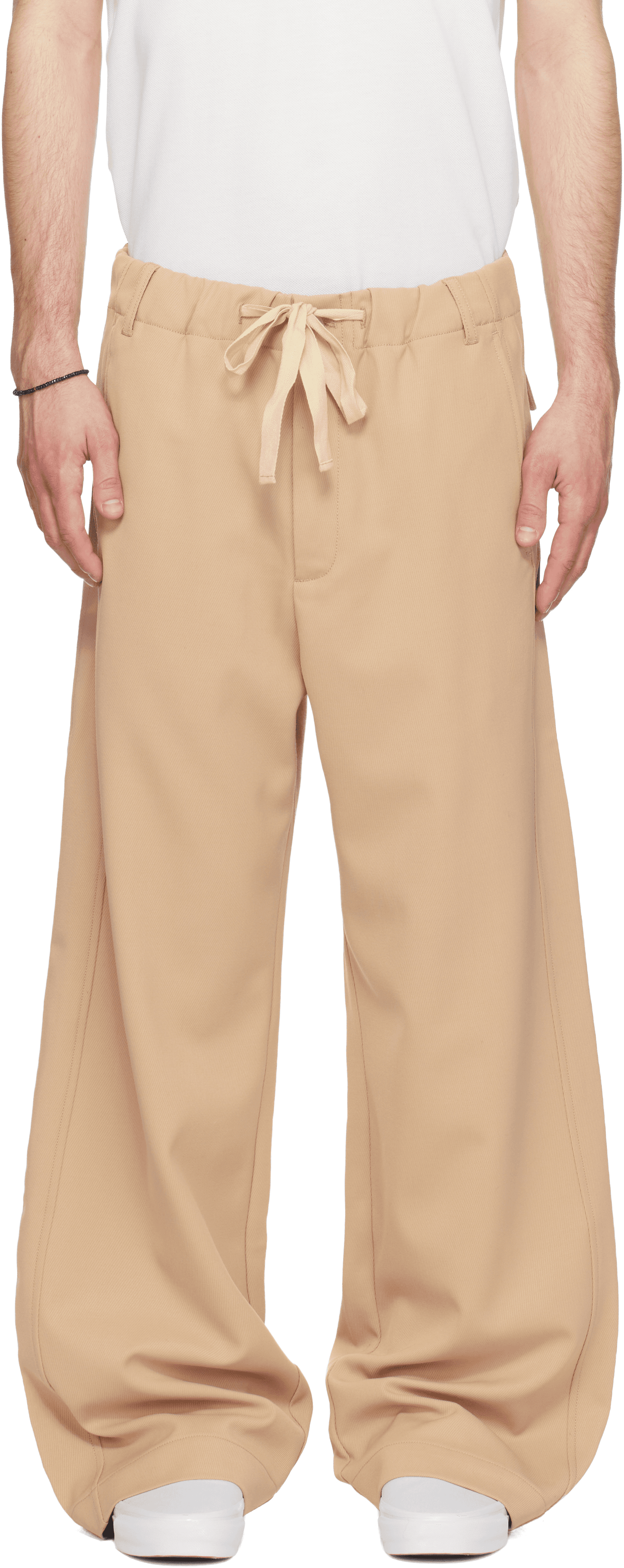 Beige Tailored Drawstring Trousers - Image 1