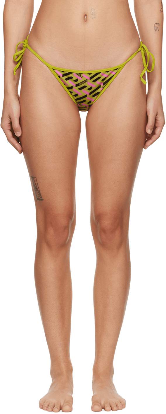 Green & Pink 'La Greca' Reversible Bikini Bottoms - Image 1
