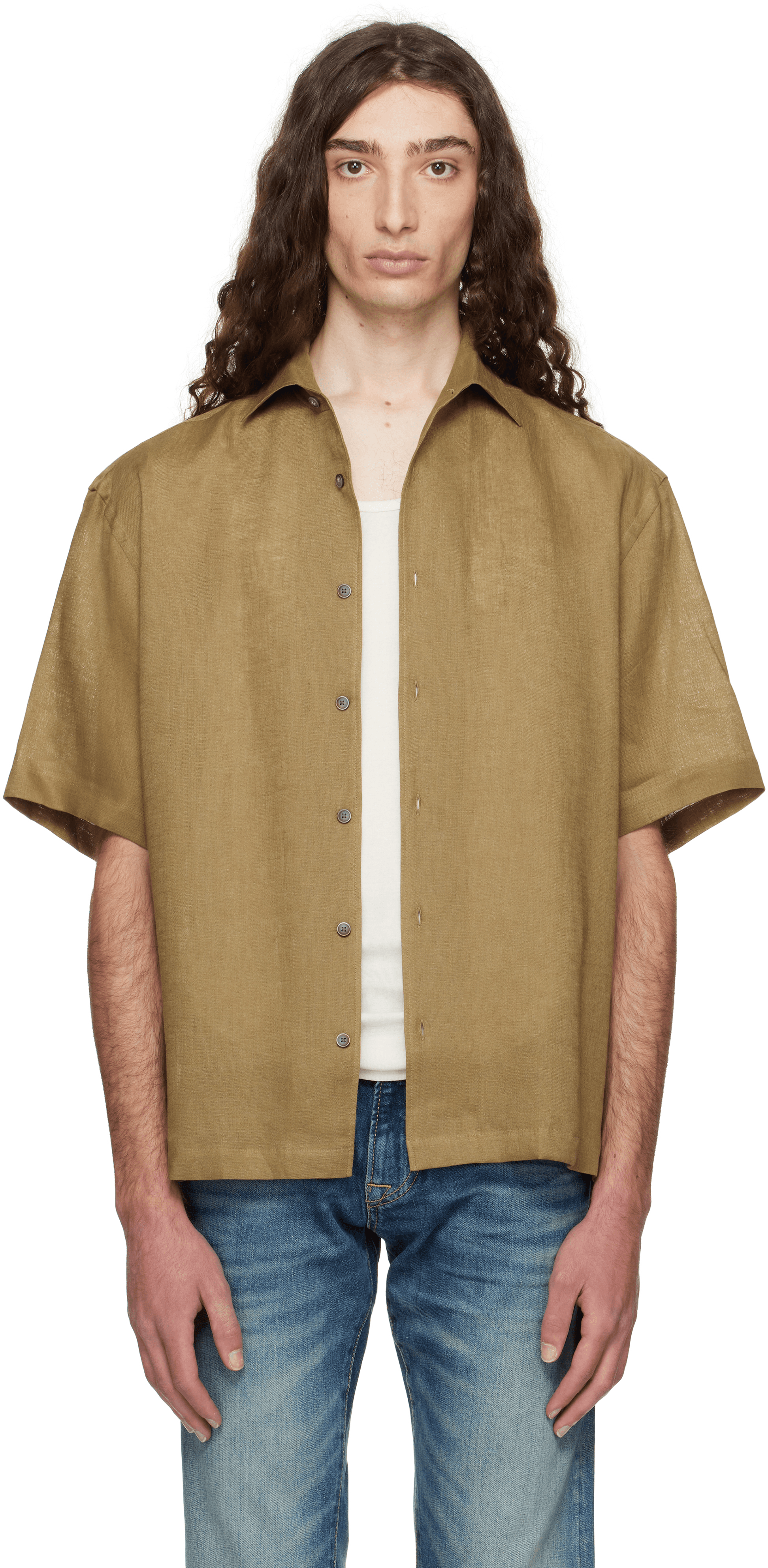 Khaki BECKHAM Edition Relaxed-Fit Linen Shirt - Image 1