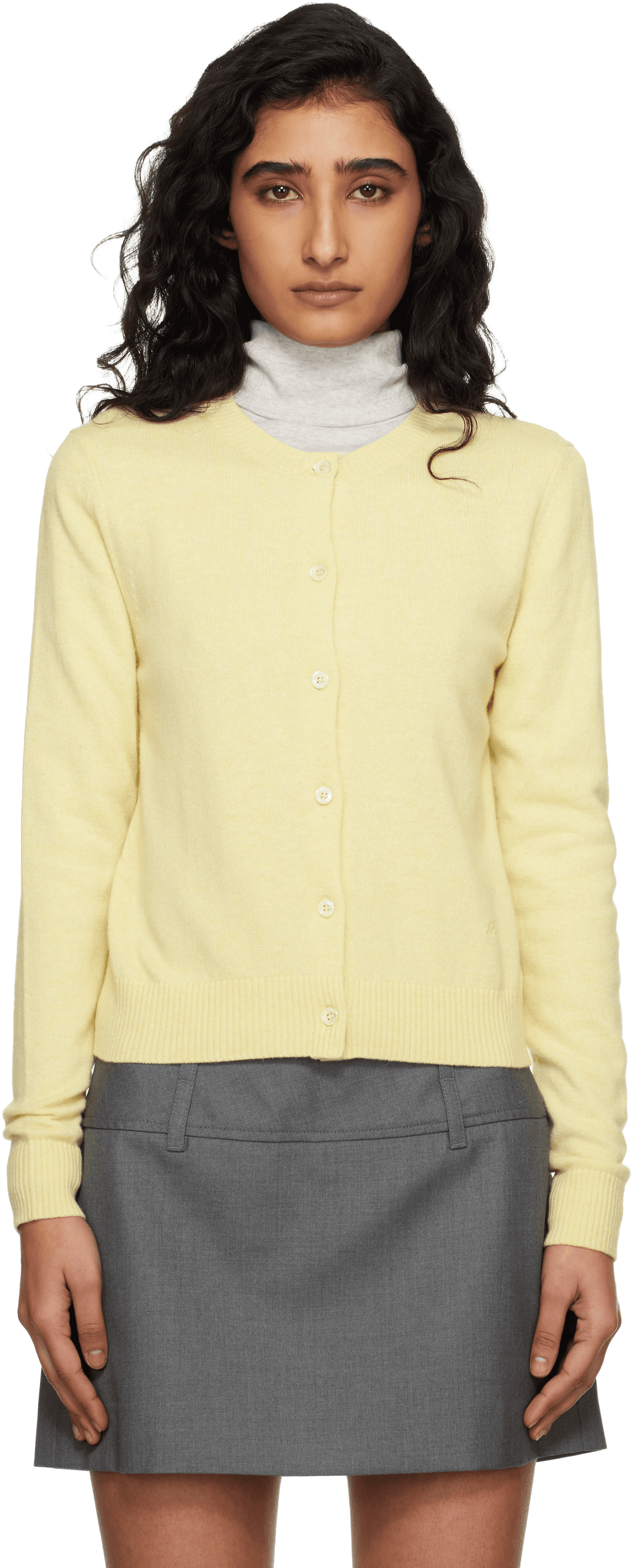 Yellow Essential Crewneck Knit Cardigan - Image 1