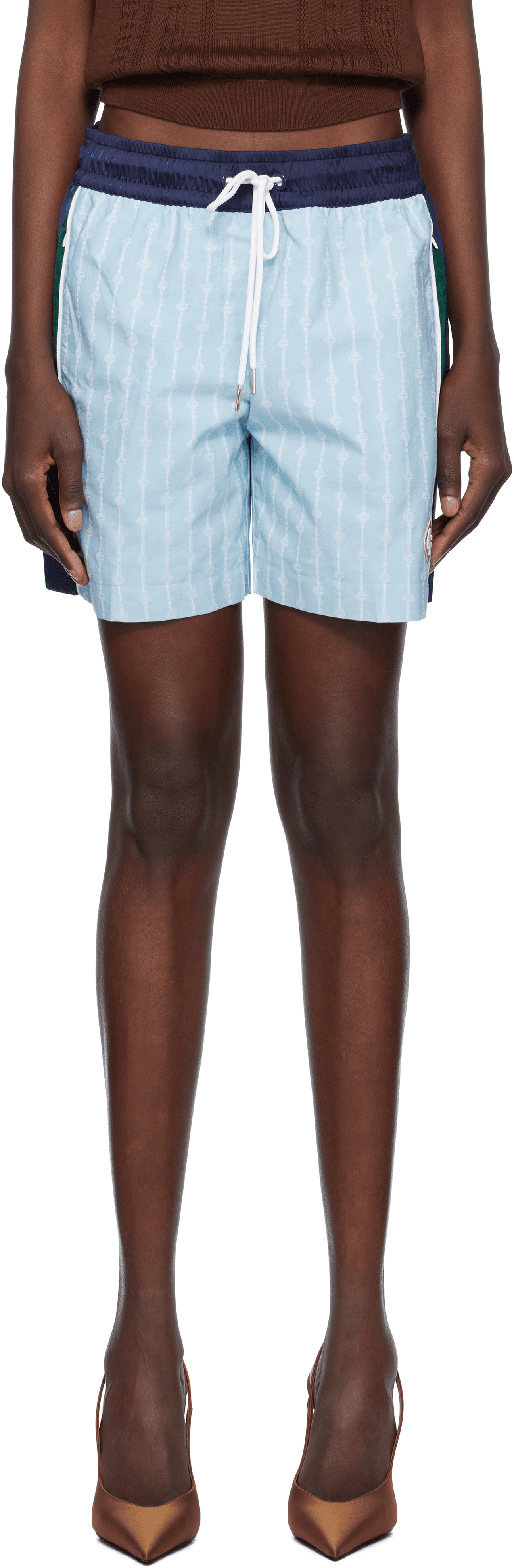 Blue Pinstripe Laurel Track Shorts - Image 1