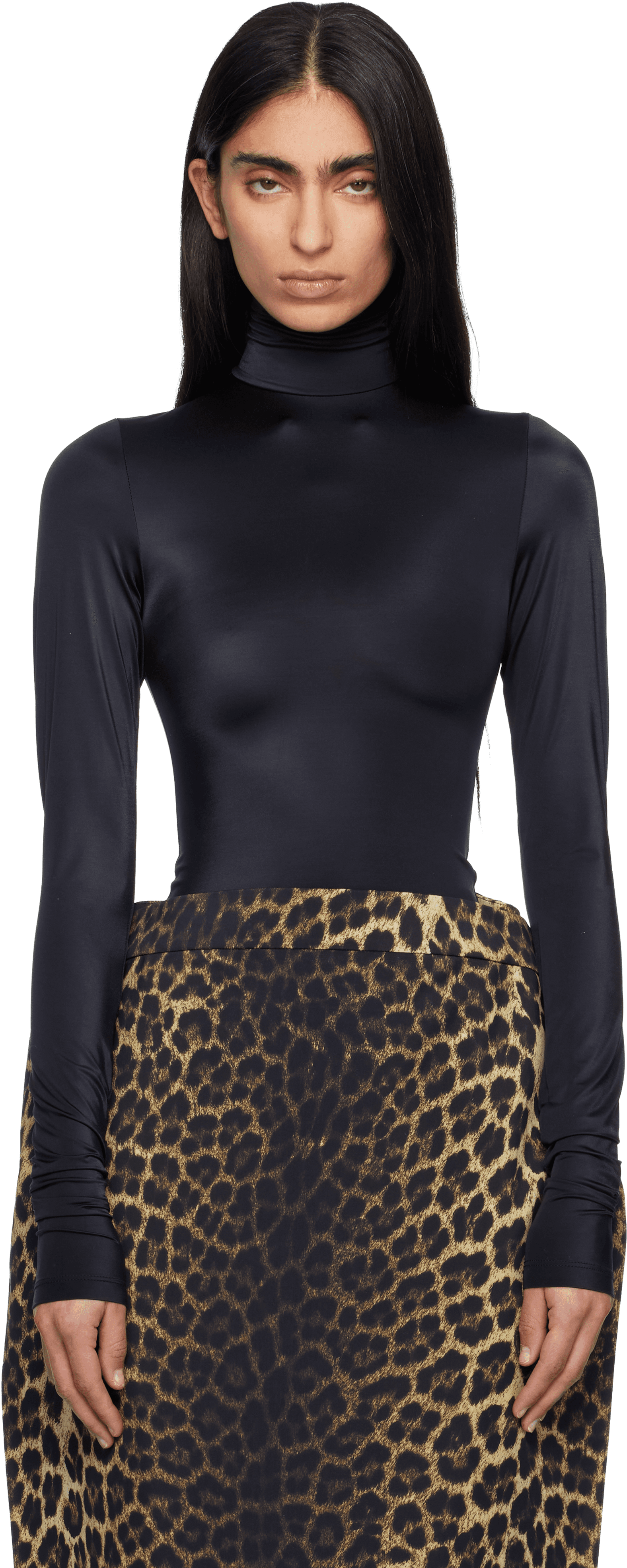 Black High Neck Body Zip Cover Top - Image 1