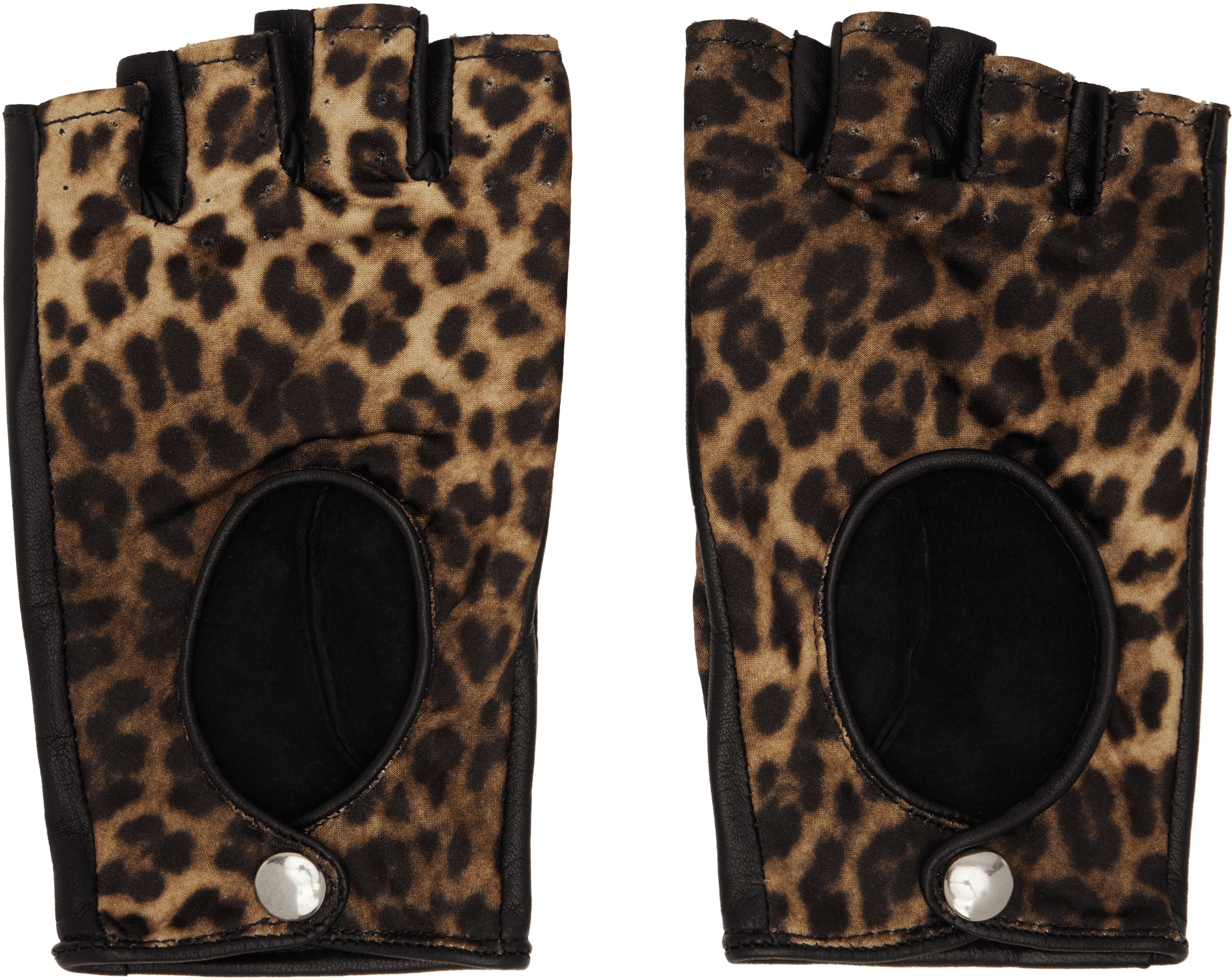 Black & Beige Open Finger Driving Gloves - Image 1