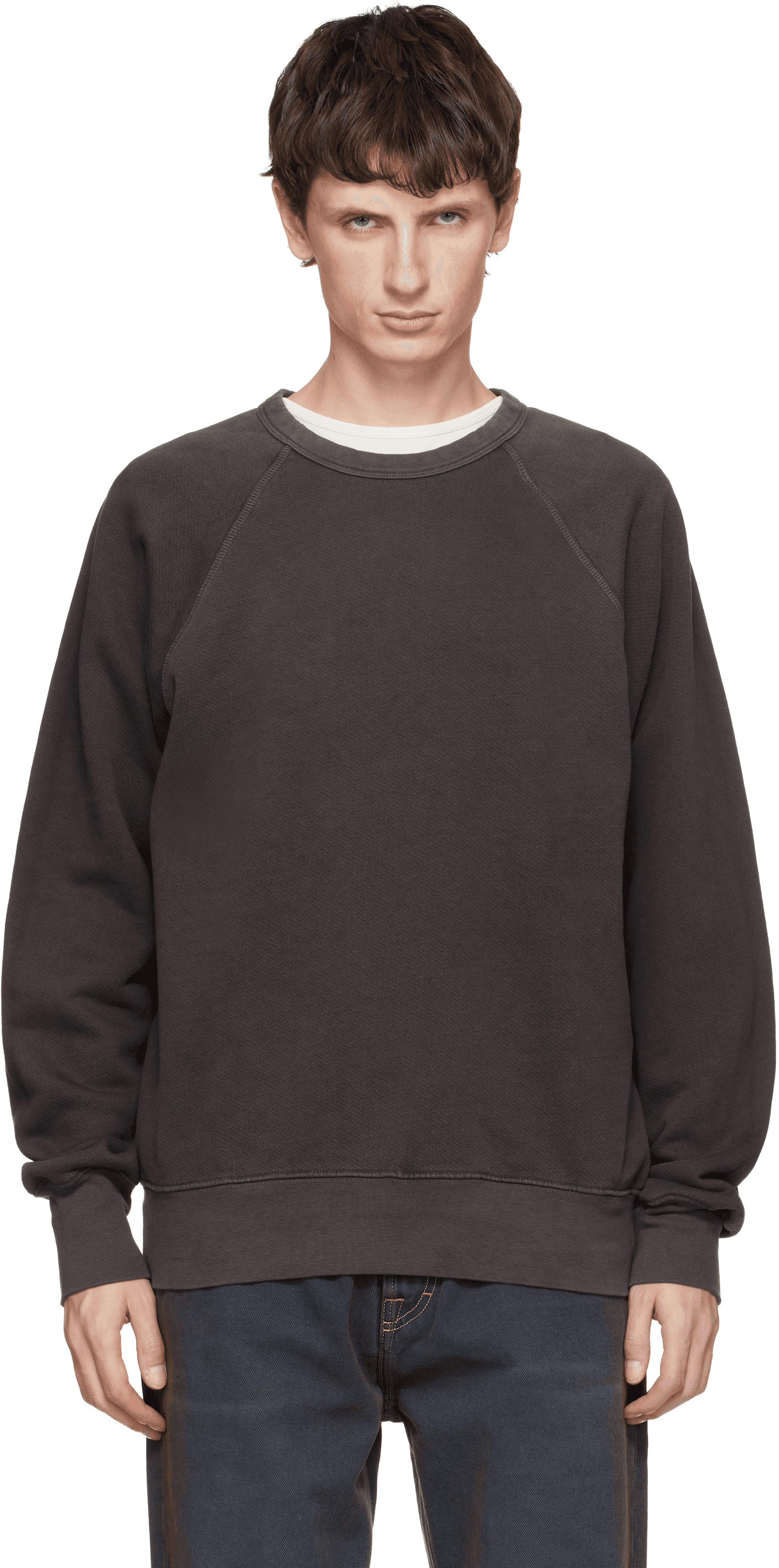 Gray Heavyweight Binded Neck Raglan Sweatshirt - Image 1