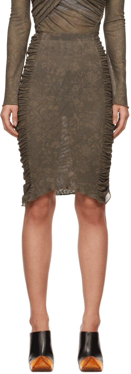 Khaki Ruched Midi SKirt - Image 1
