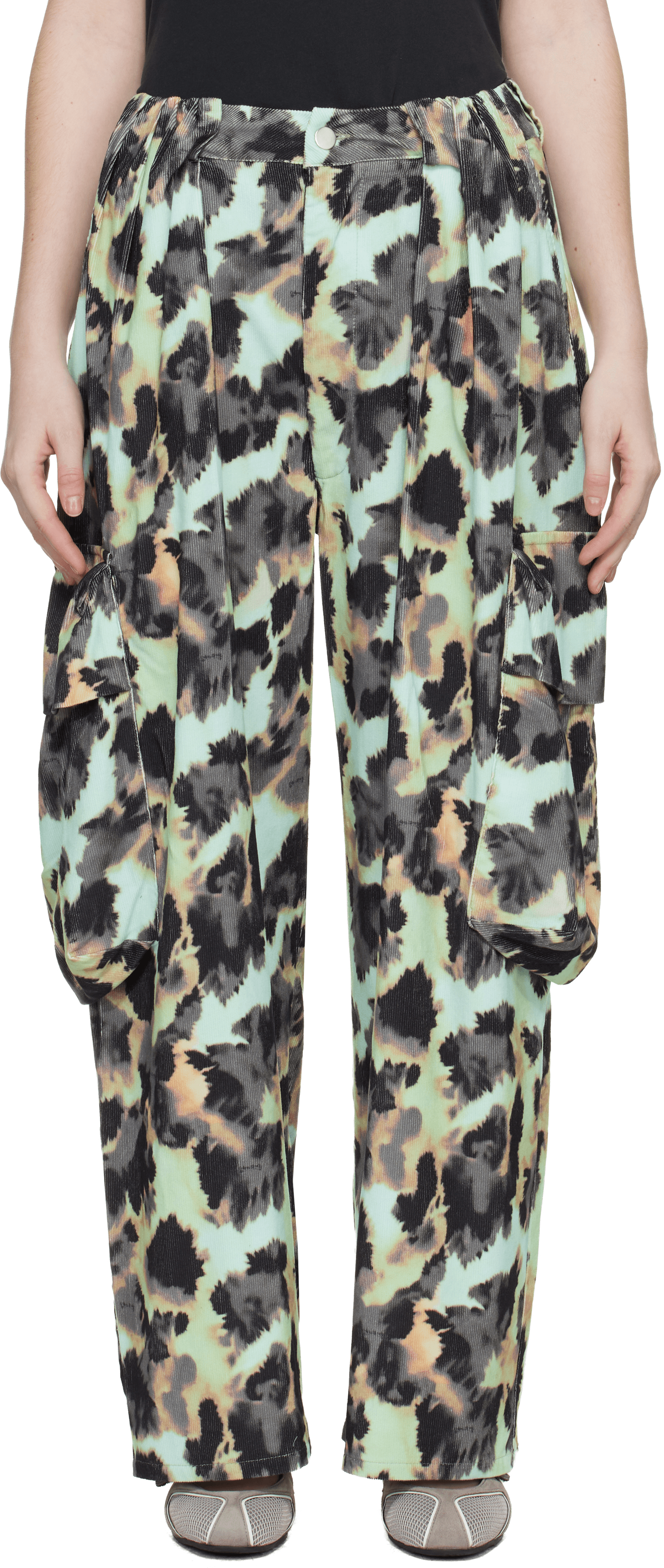 Multicolor Pleated Cargo Pants - Image 1