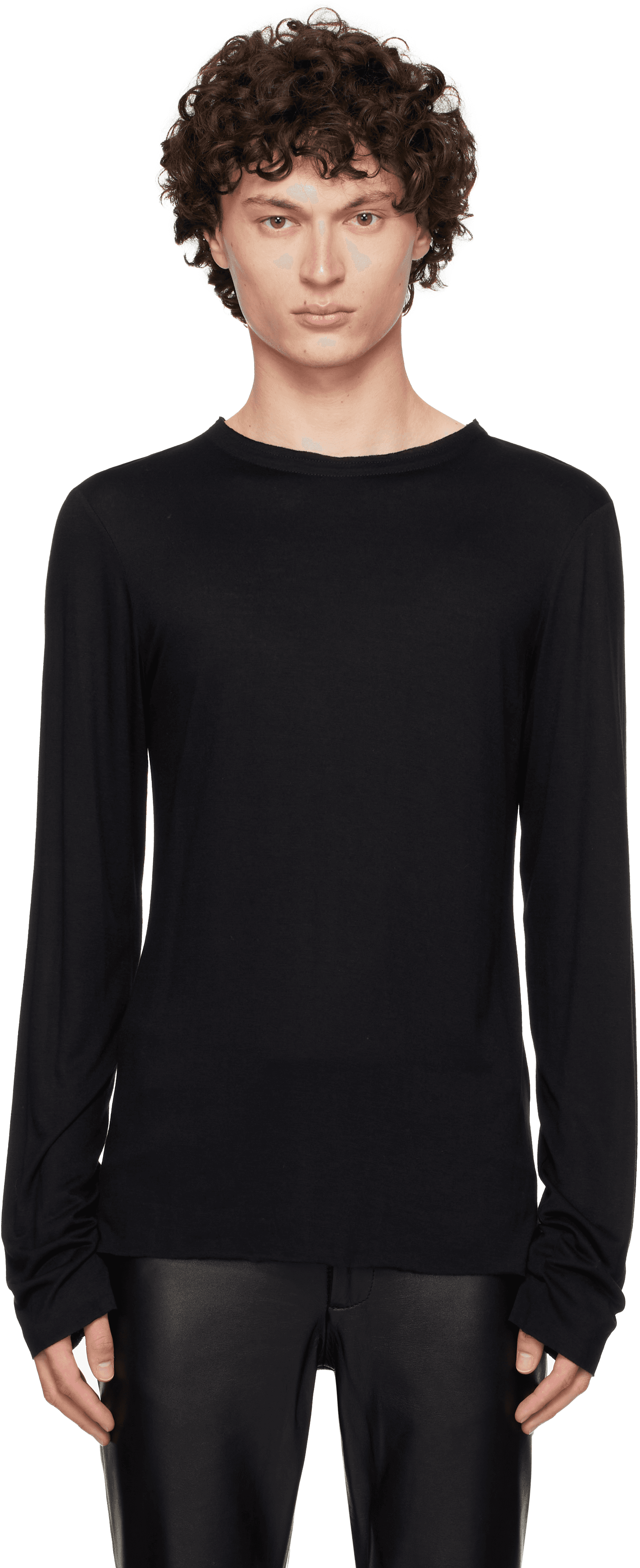 Black Satin Trim Long Sleeve T-shirt - Image 1