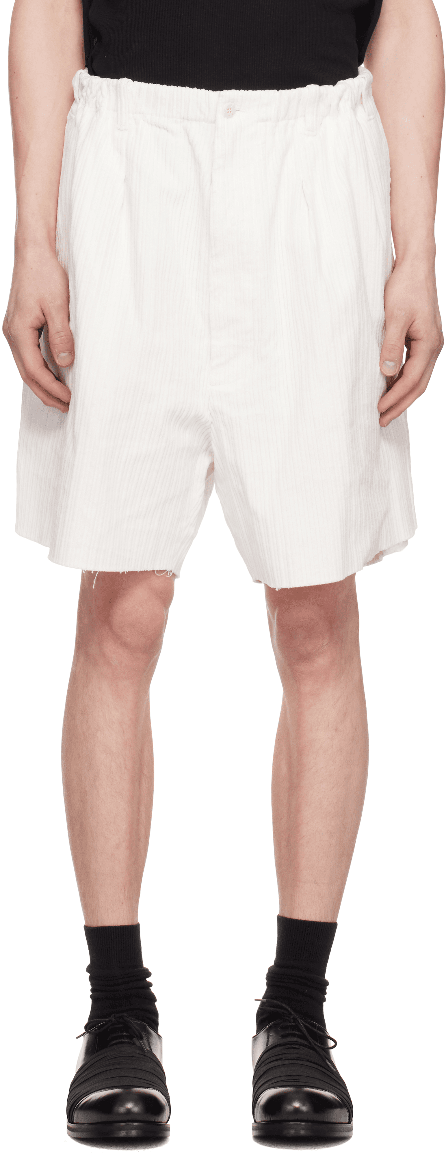 White Corduroy Worker Shorts - Image 1