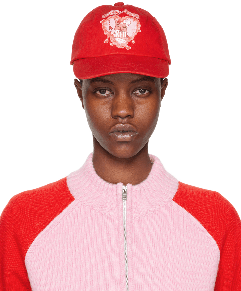 Red Character Print Cap - Image 1