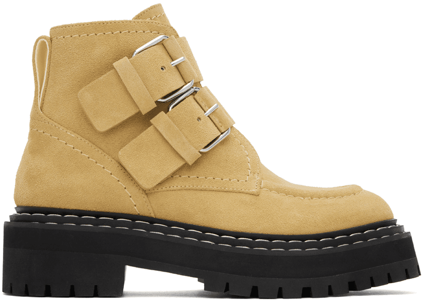 Beige Lug Sole Buckle Boots - Image 1