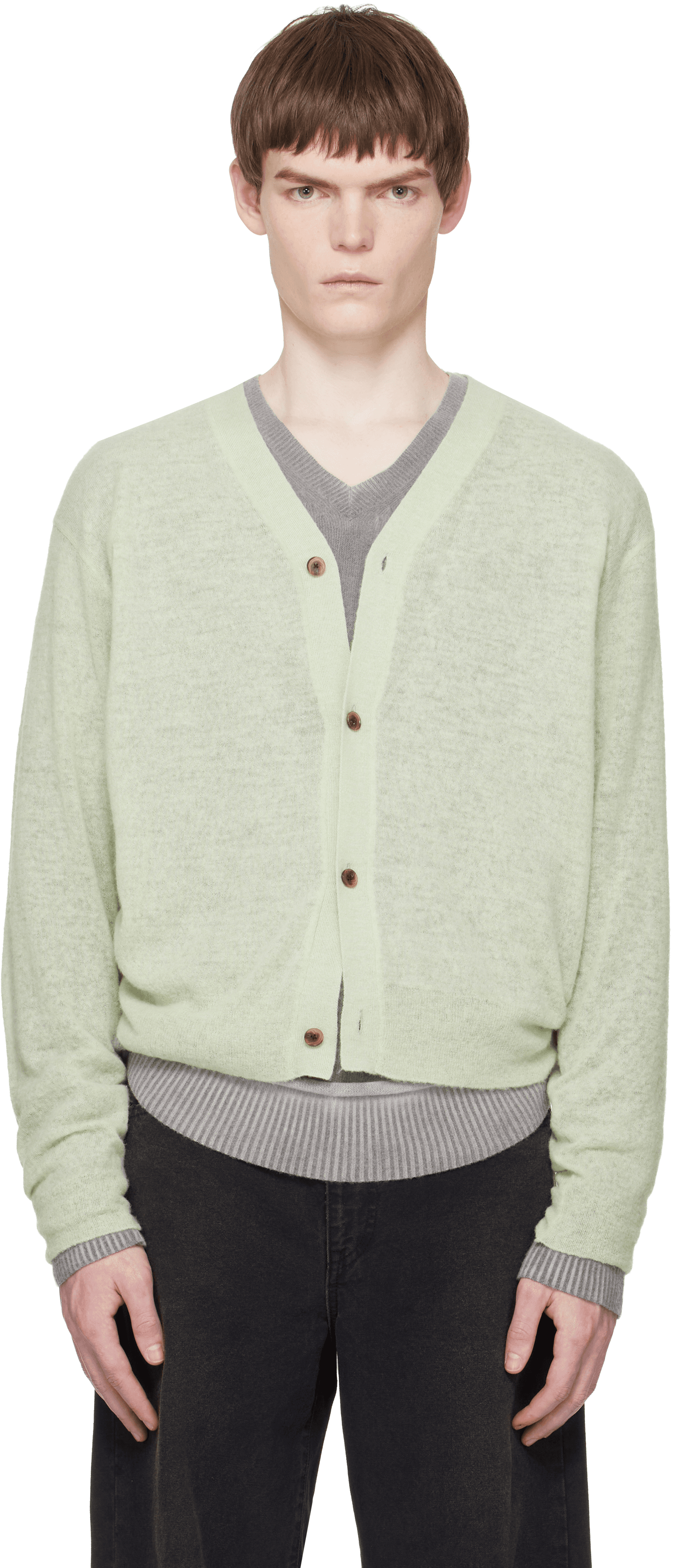 Green Knit V Neck Cardigan - Image 1