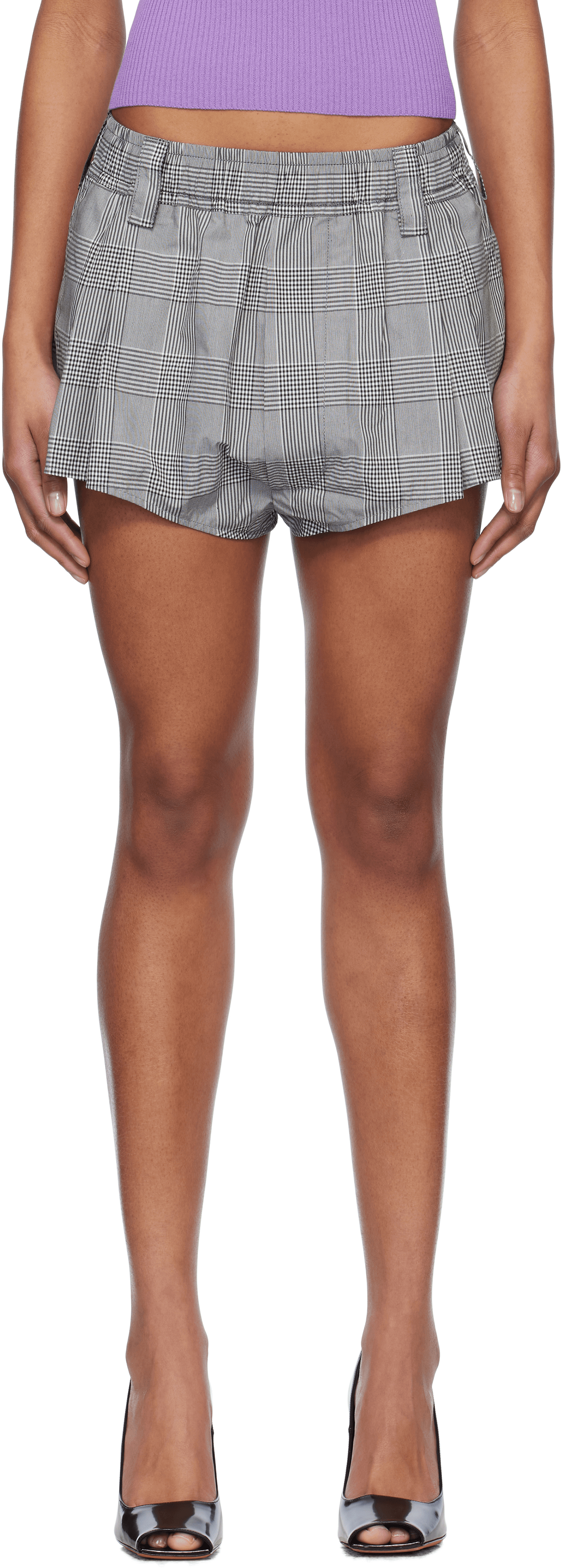 Black & White Drawstring Micro Shorts - Image 1