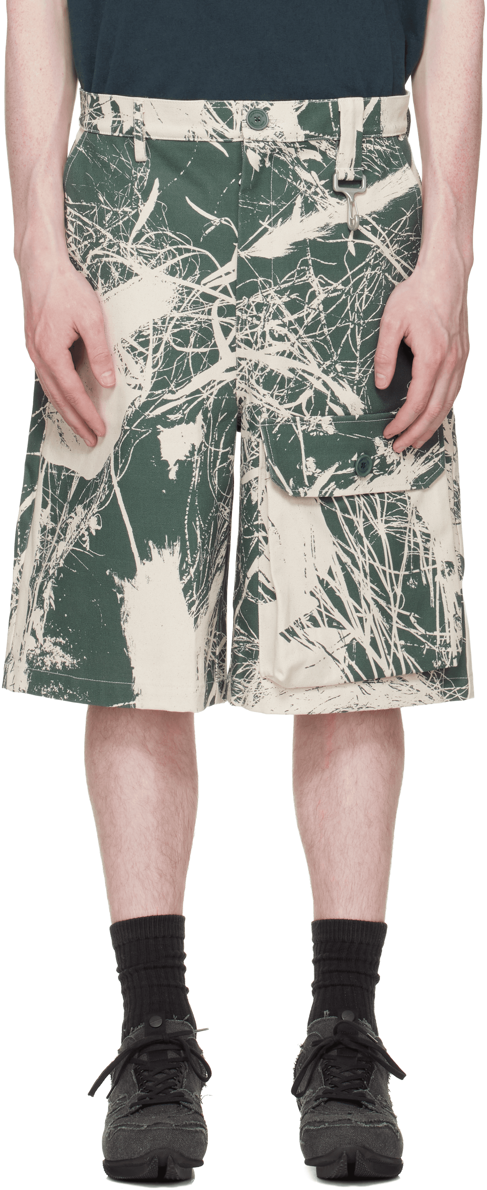 Khaki & Off-White Duck Canvas Patch Pocket Cargo Shorts - Image 1