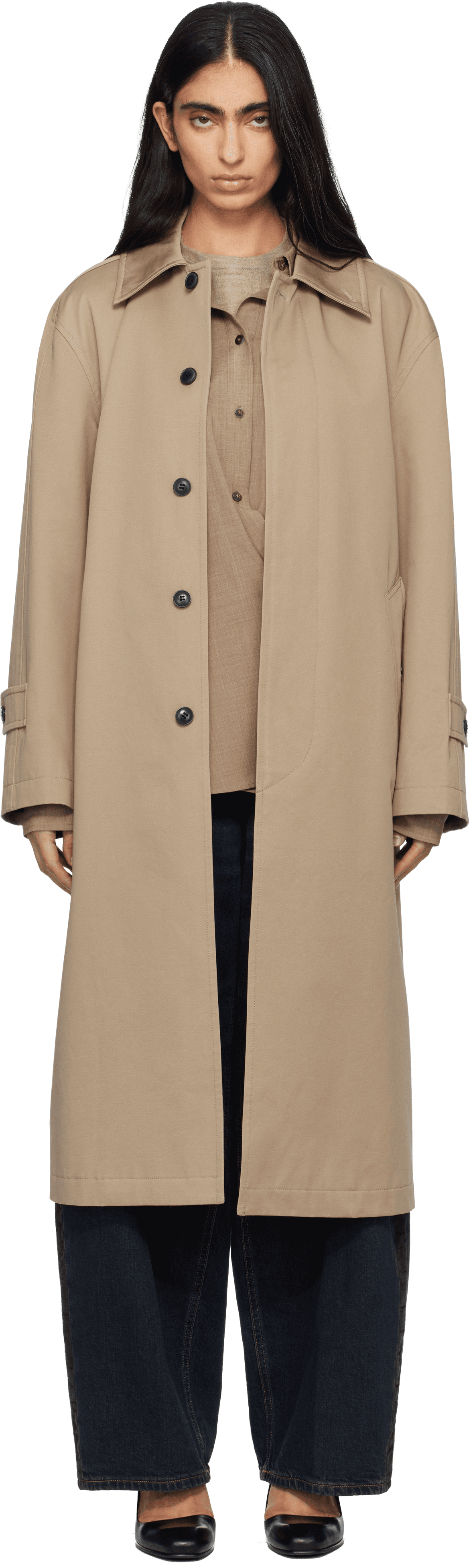 Beige Single-Breasted Trench Coat - Image 1