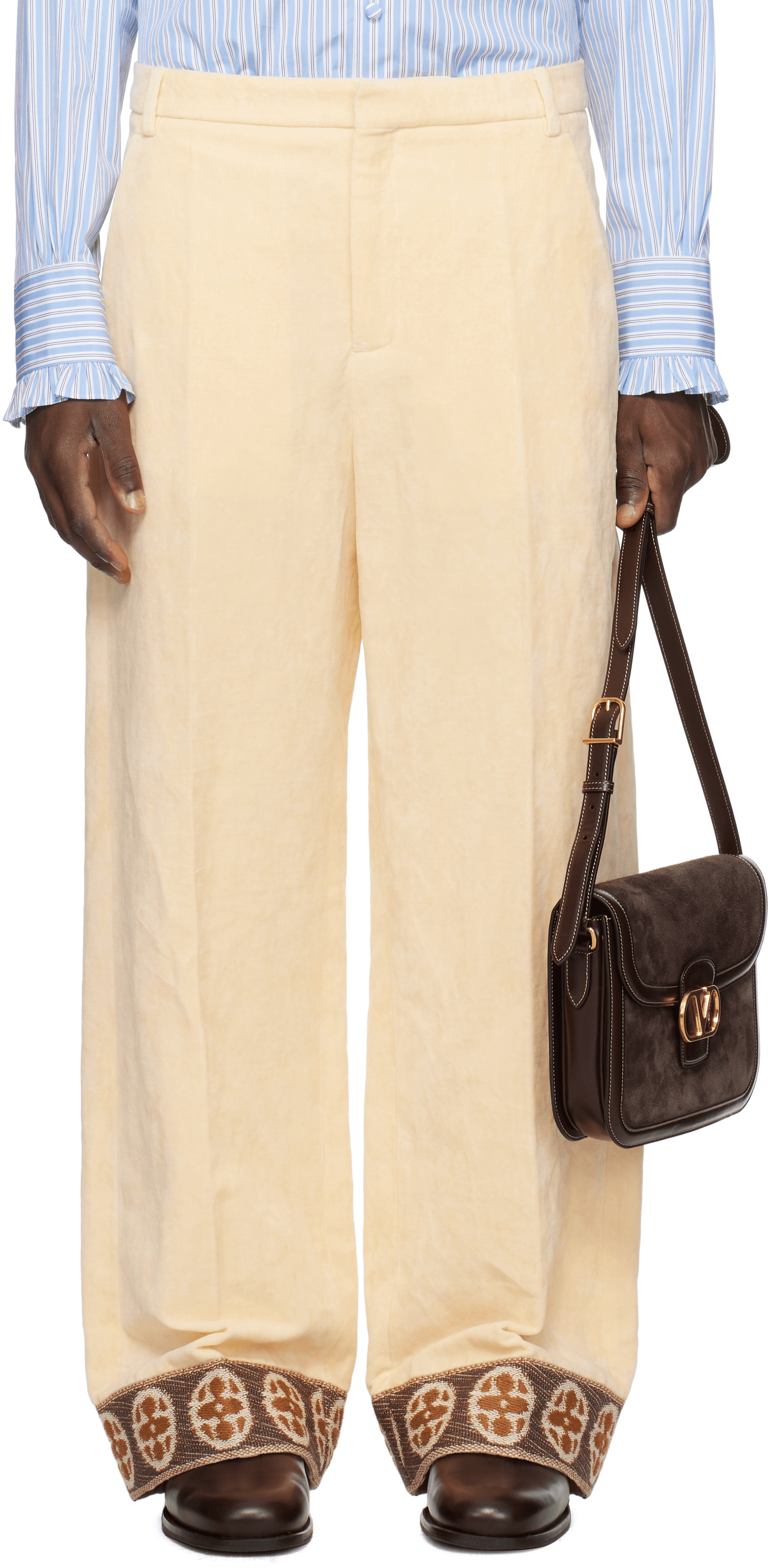 Beige Flocked Trousers - Image 1