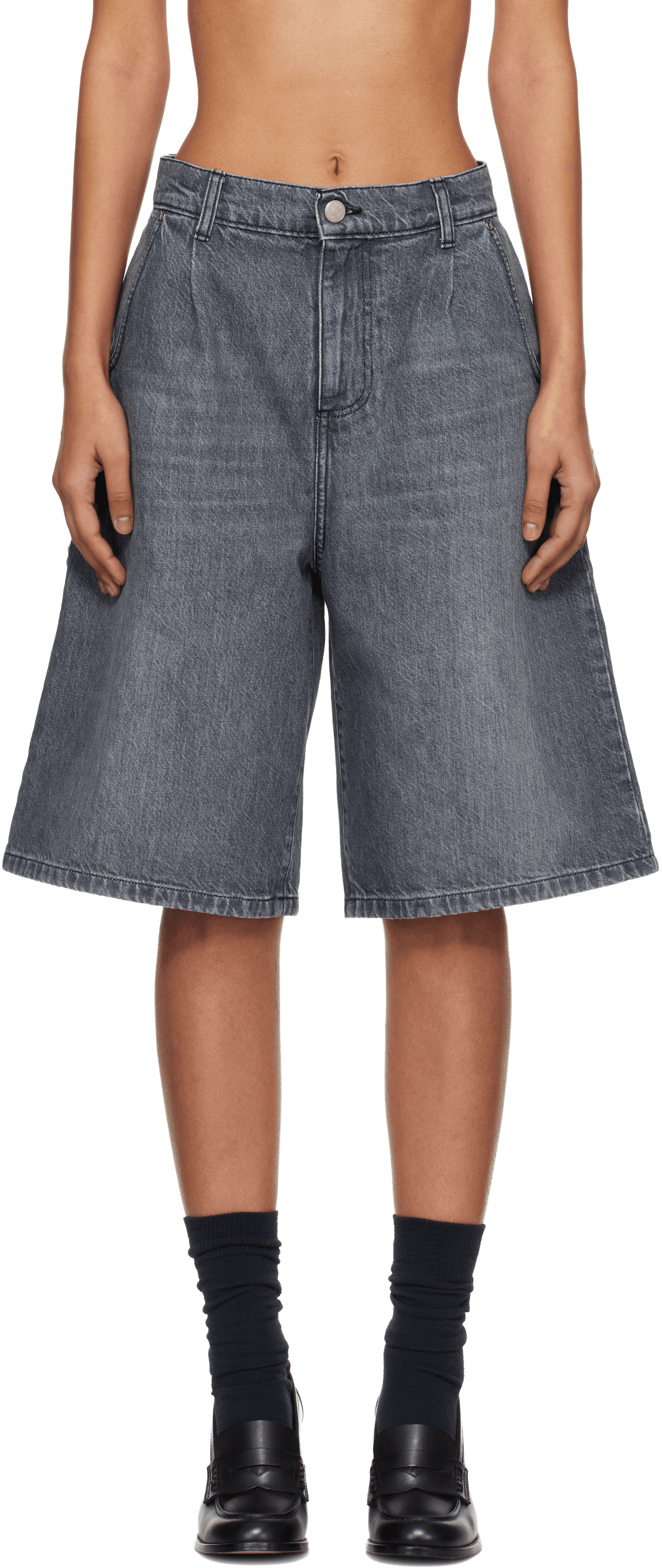Gray Rivet Denim Shorts - Image 1