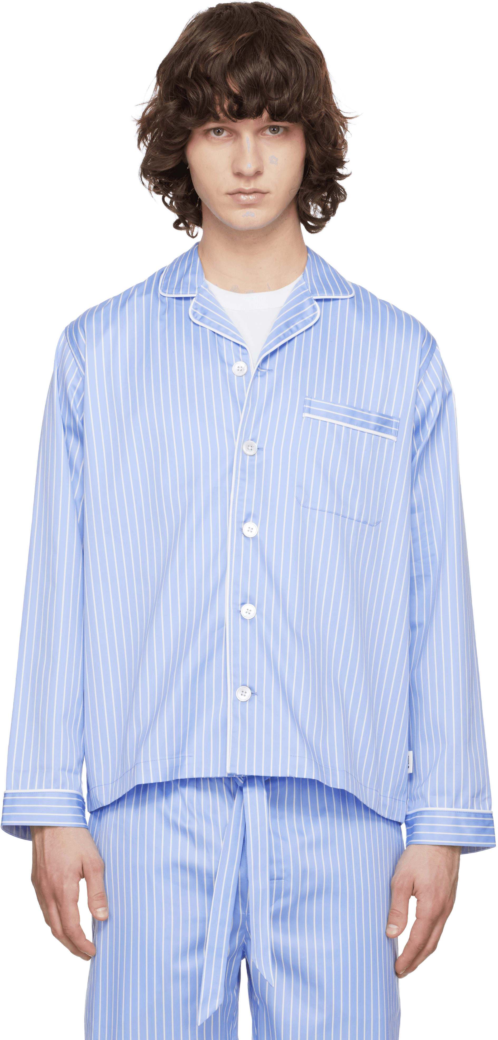 Blue Sateen Long-Sleeved Pyjama Shirt - Image 1