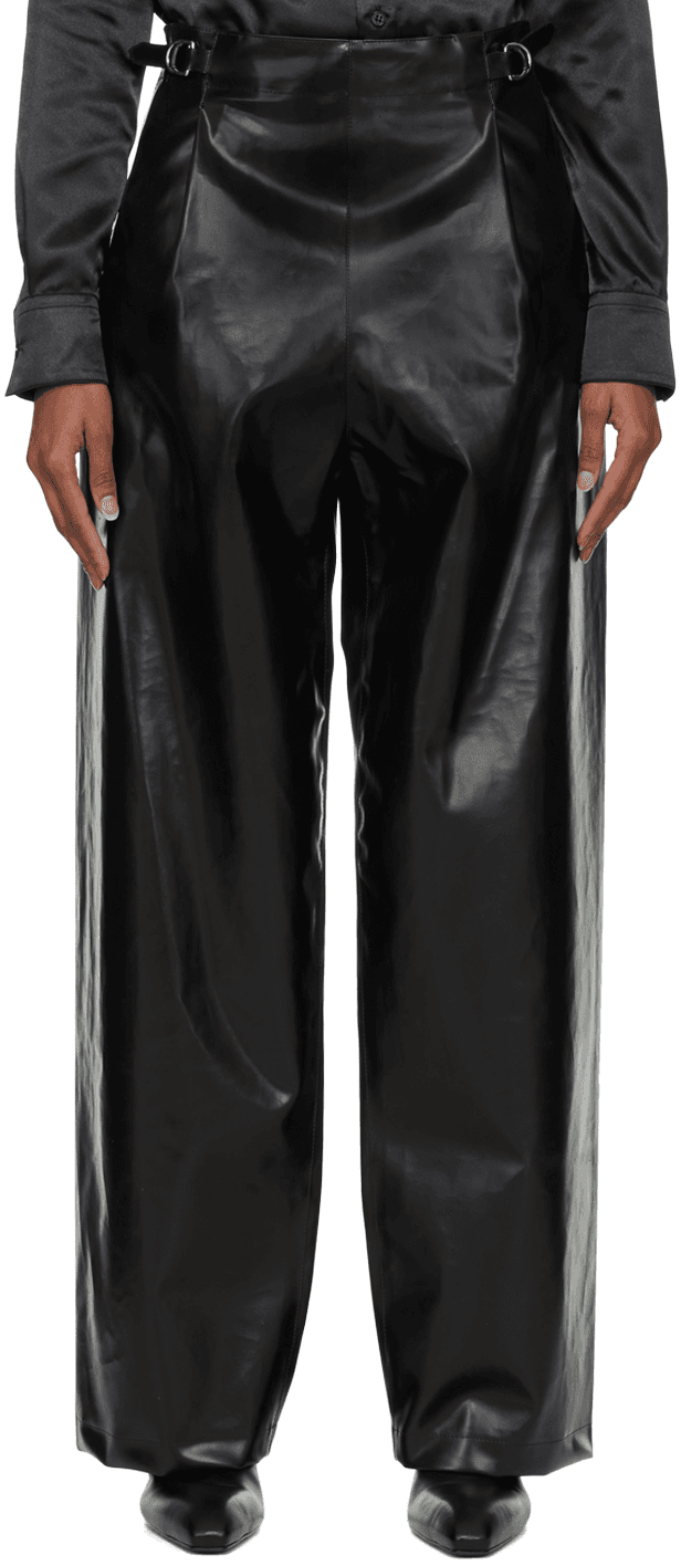 Black Sailor Faux-Leather Trousers - Image 1