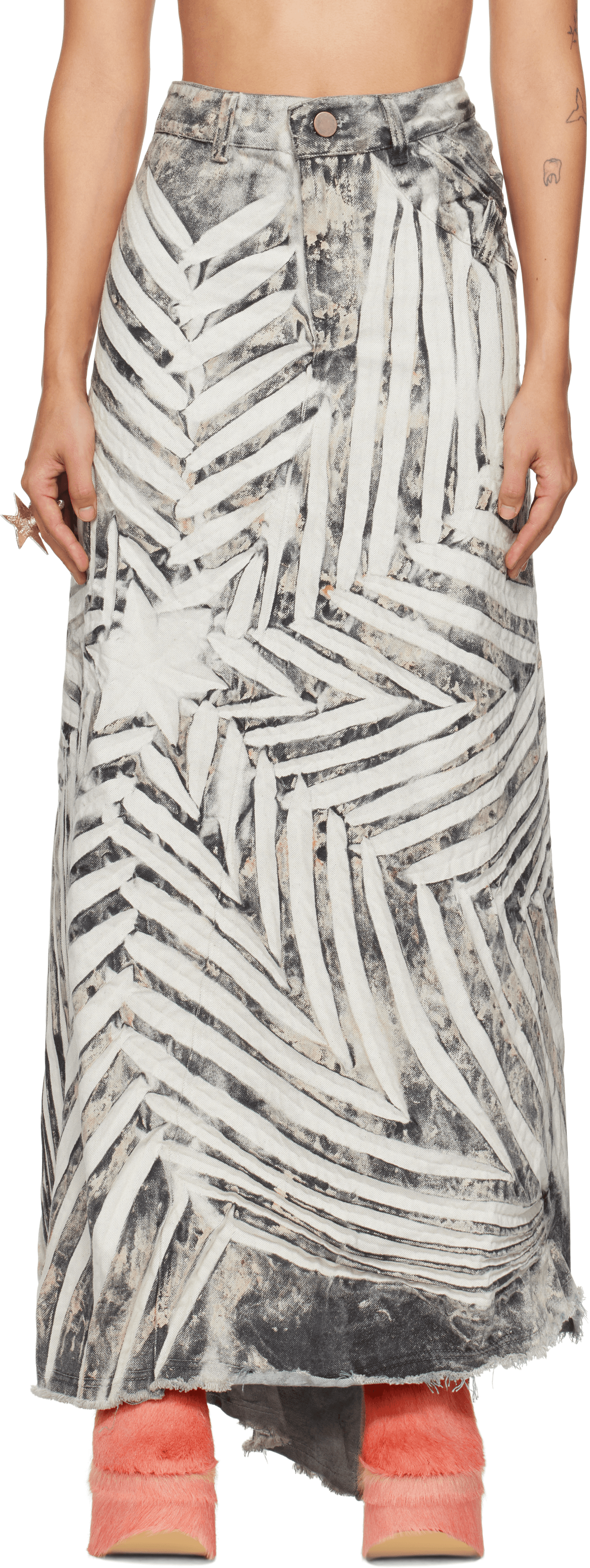 SSENSE Exclusive White & Black Denim Maxi Skirt - Image 1