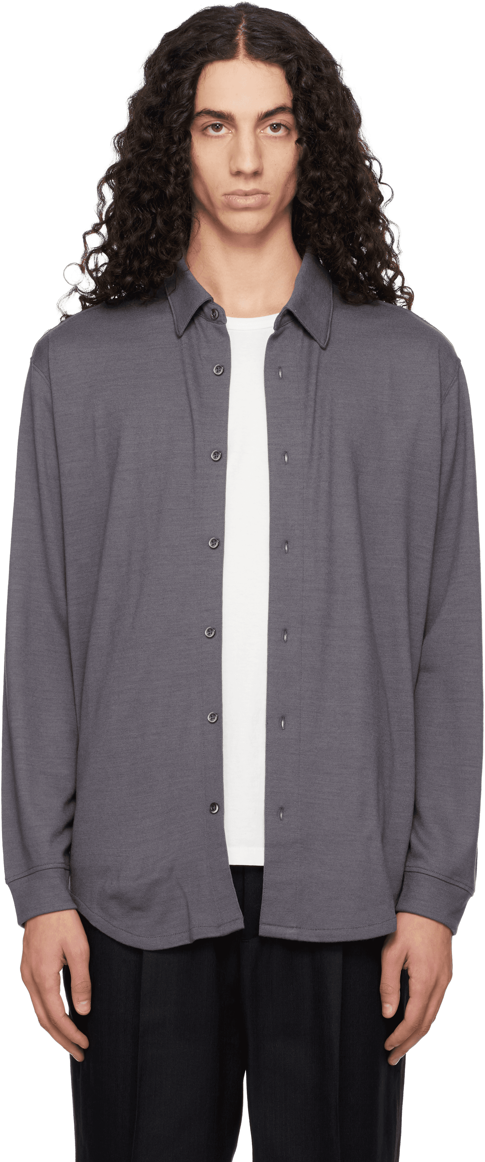 Gray Wool Button Up Shirt - Image 1