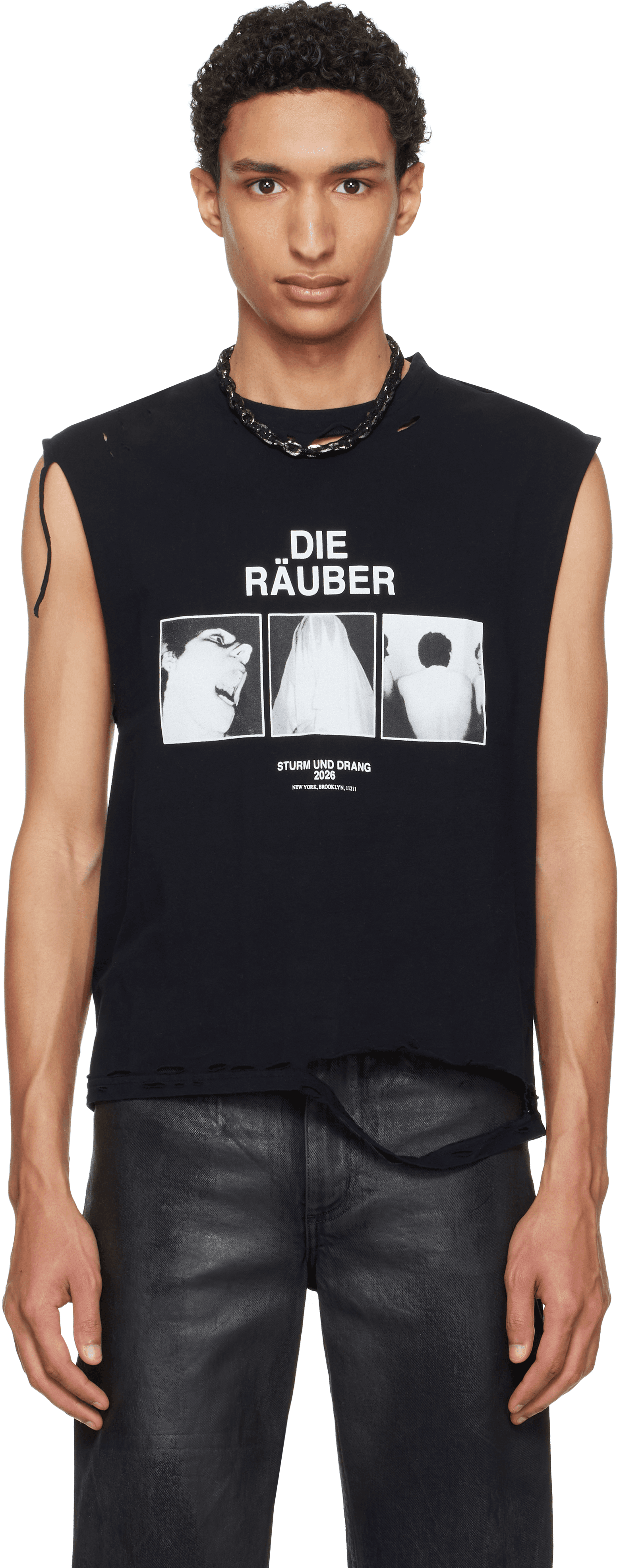 Black EET 'Die Raeuber' Cotton Distressed Tank Top - Image 1