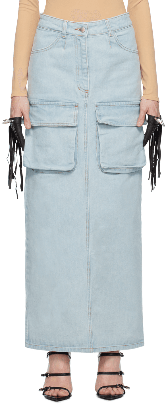Blue Cargo Denim Maxi Skirt - Image 1