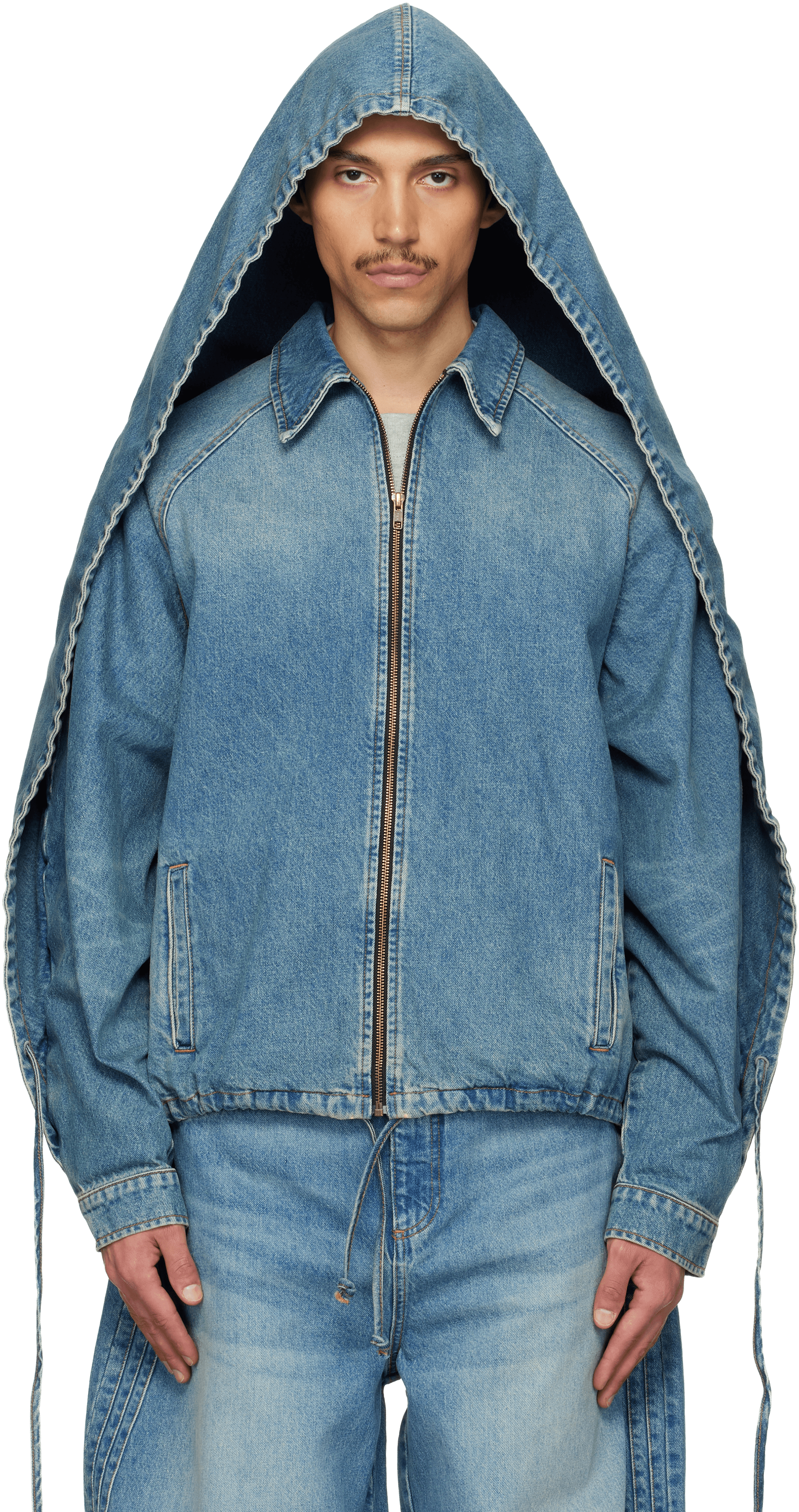Blue Convertible Hooded Denim Jacket - Image 1