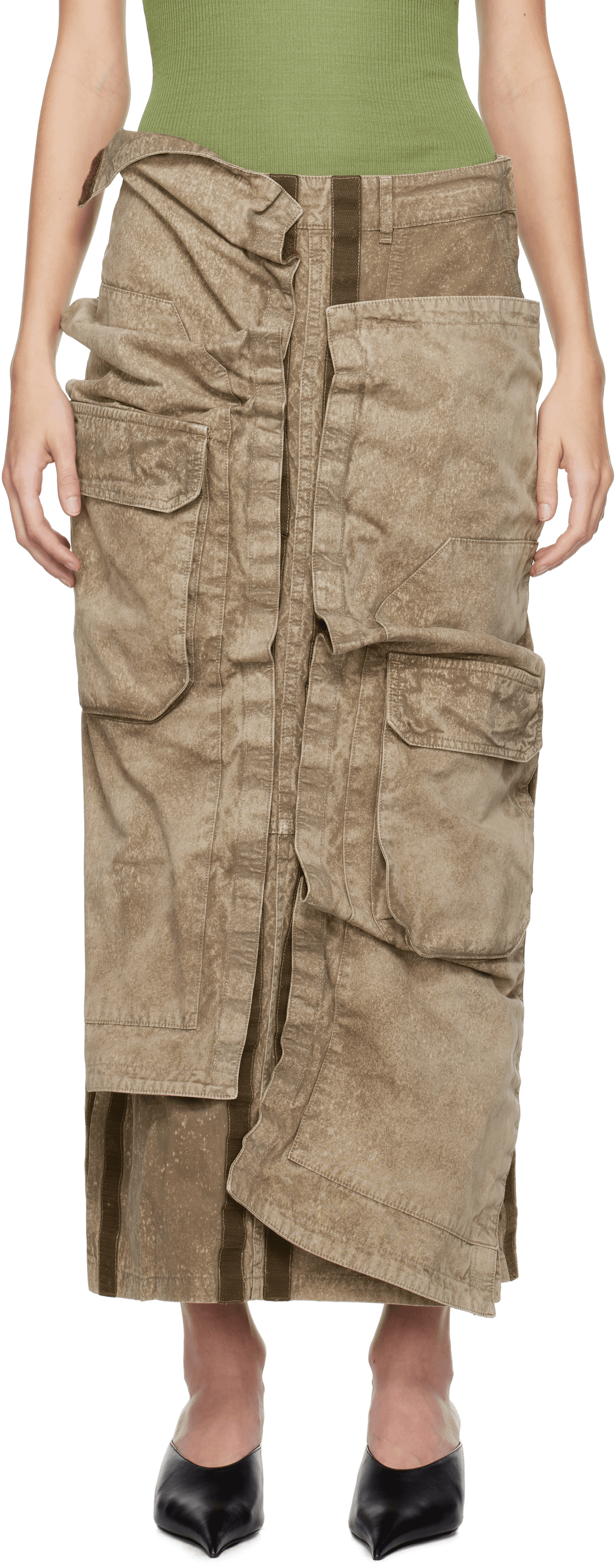 Khaki Cargo Pocket Midi Skirt - Image 1