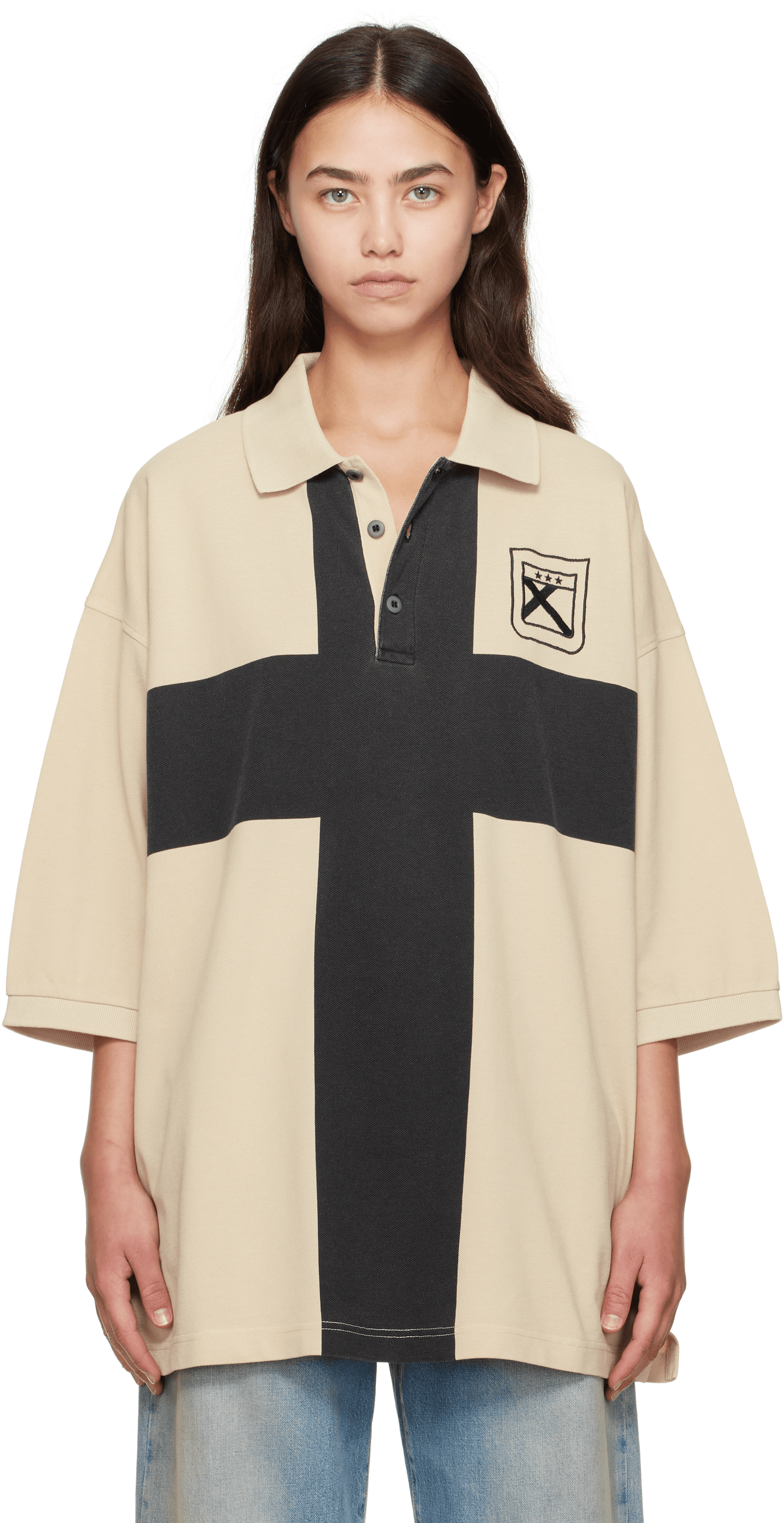 Beige Fainting Cross Oversized Polo - Image 1