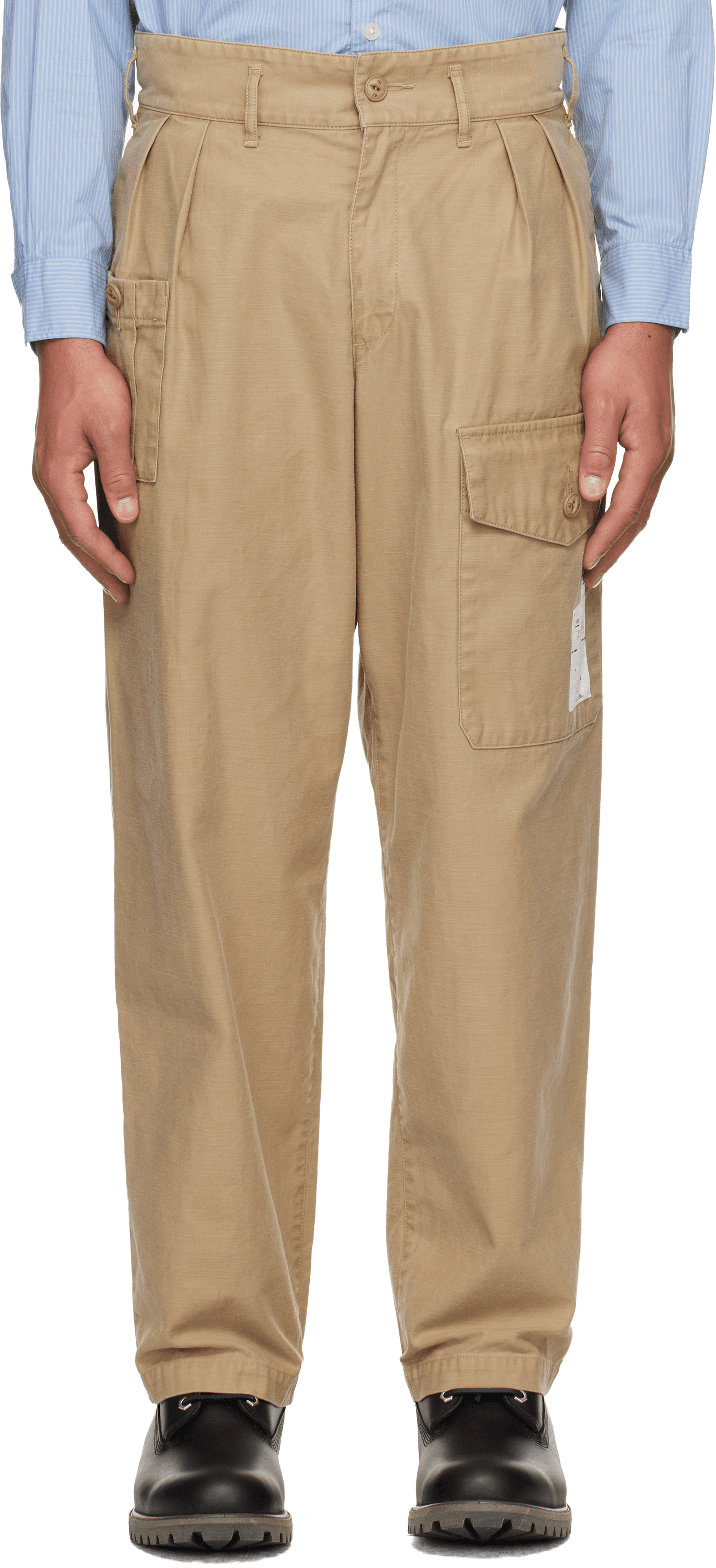 Beige Two Tuck Cargo Pants - Image 1